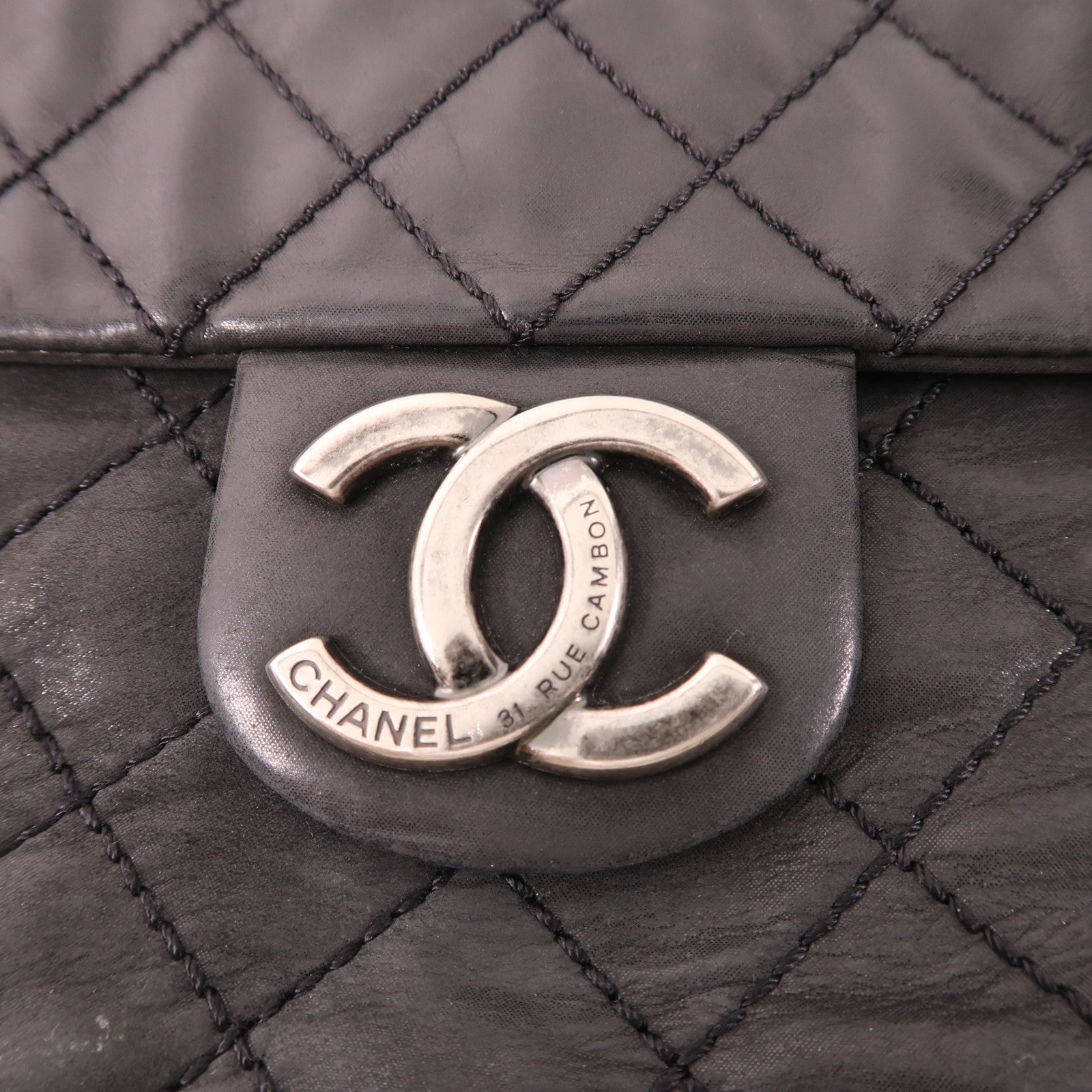 CHANEL CC SHW Chain Shoulder Bag Leather Black