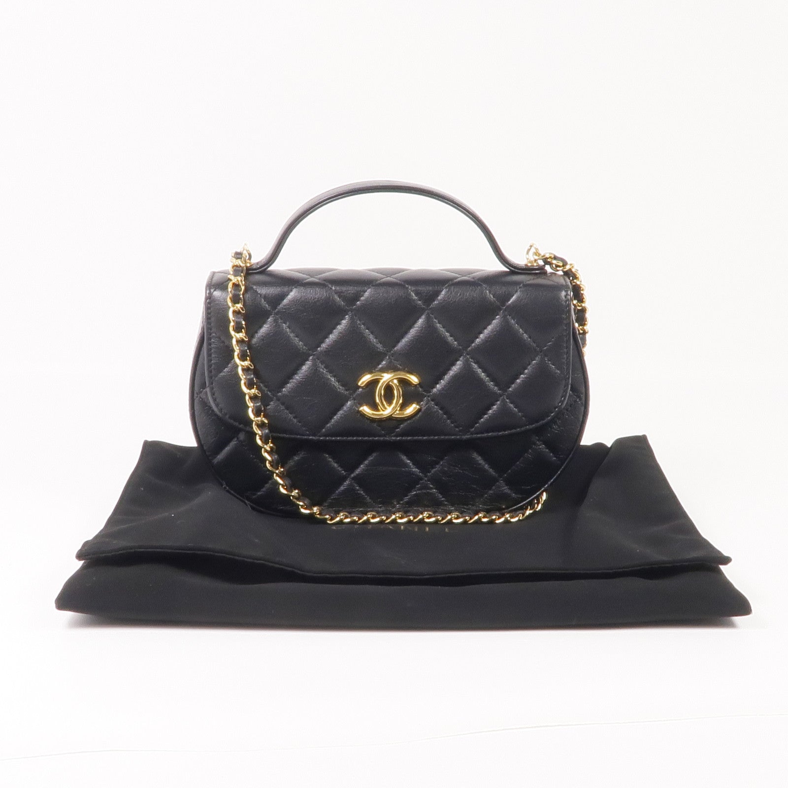 CHANEL 牛皮皮革2 Way Shoulder金扣手挽肩背兩用袋