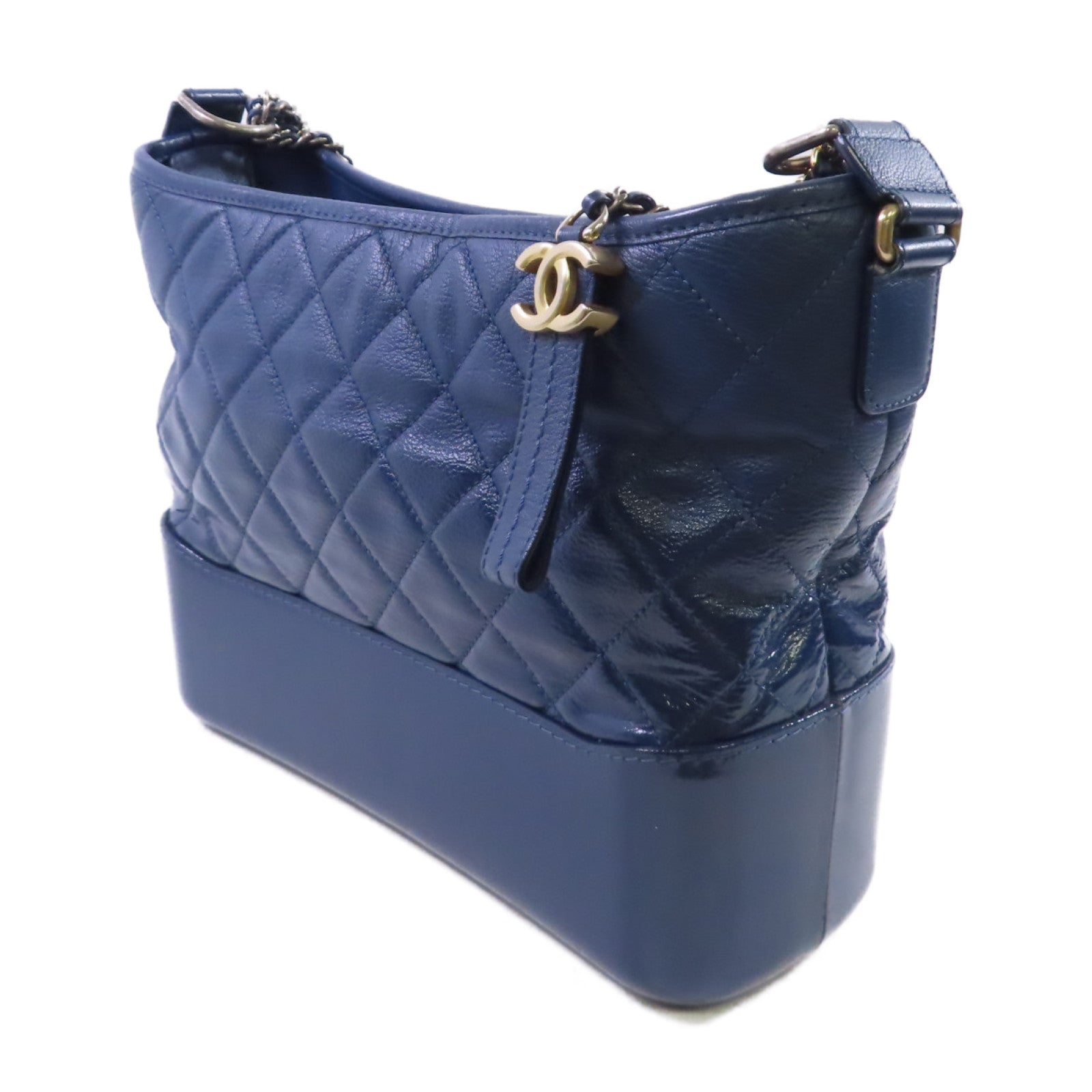 CHANEL 【激減優惠】菱格羊皮皮革Gabrielle MM Chain Shoulder Bag金扣鏈帶肩背袋藍色