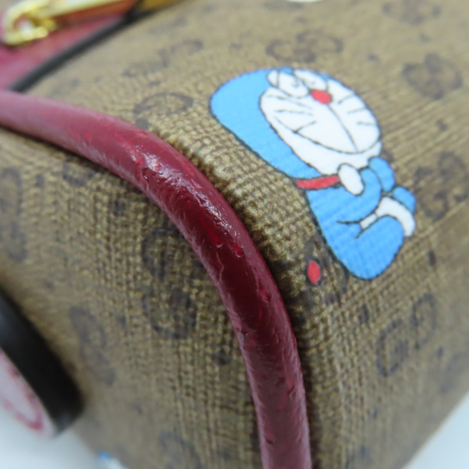 GUCCI 【激減優惠】塗層帆布Doraemon Mini Shoulder Bag金扣肩背袋啡色/酒紅色