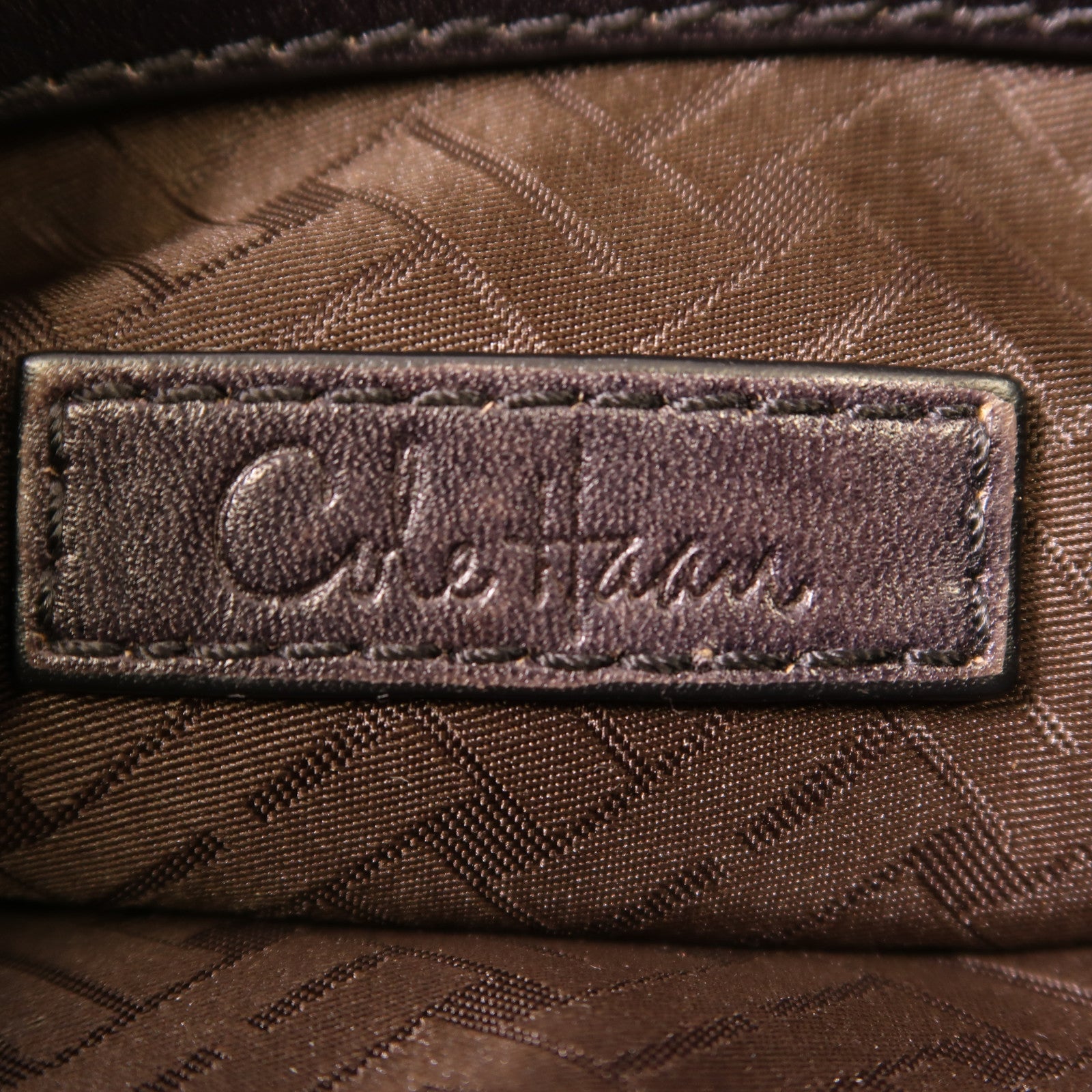COLE HAAN GHW Shoulder Bag Handbag Calfskin Leather Dark Brown