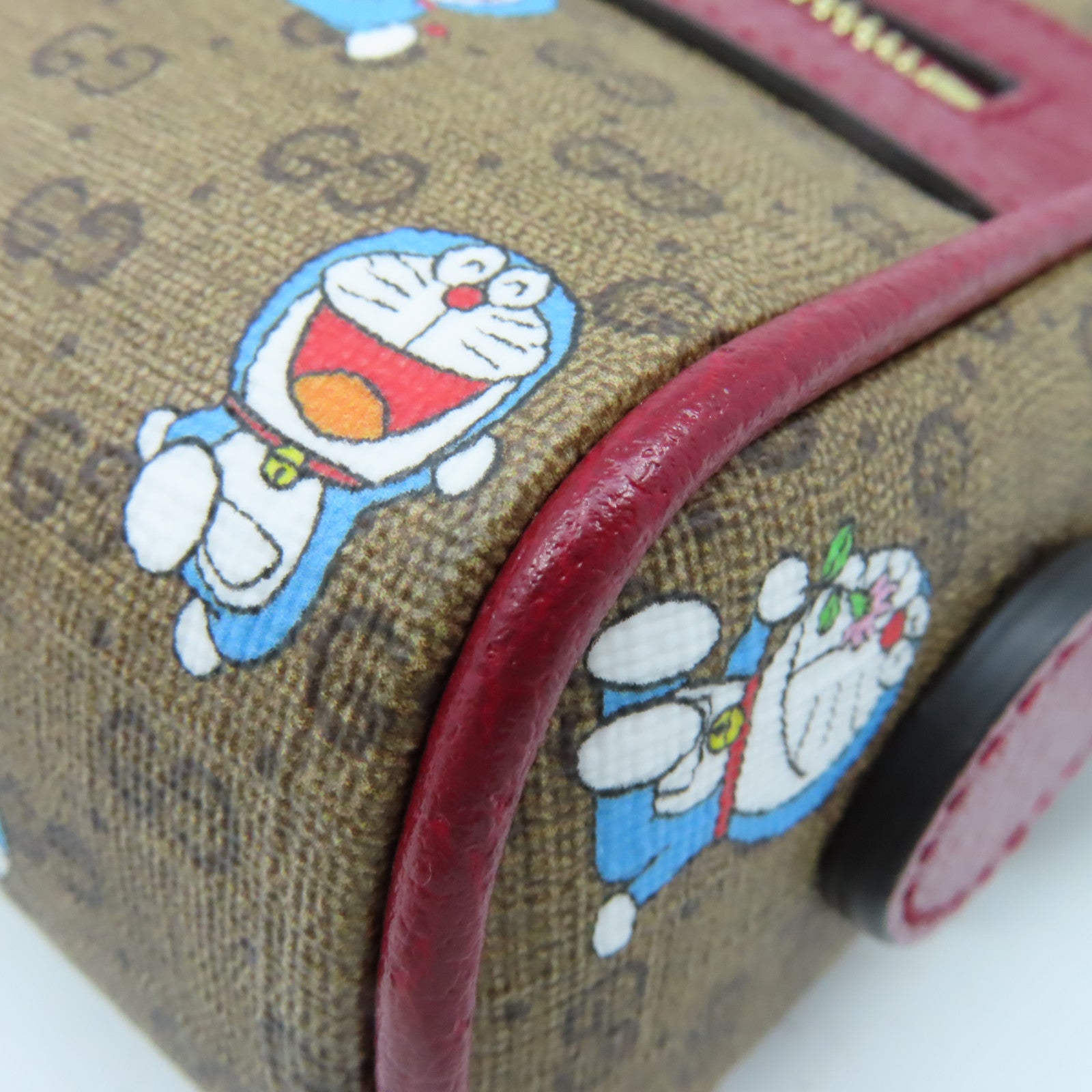 GUCCI 【激減優惠】塗層帆布Doraemon Mini Shoulder Bag金扣肩背袋啡色/酒紅色