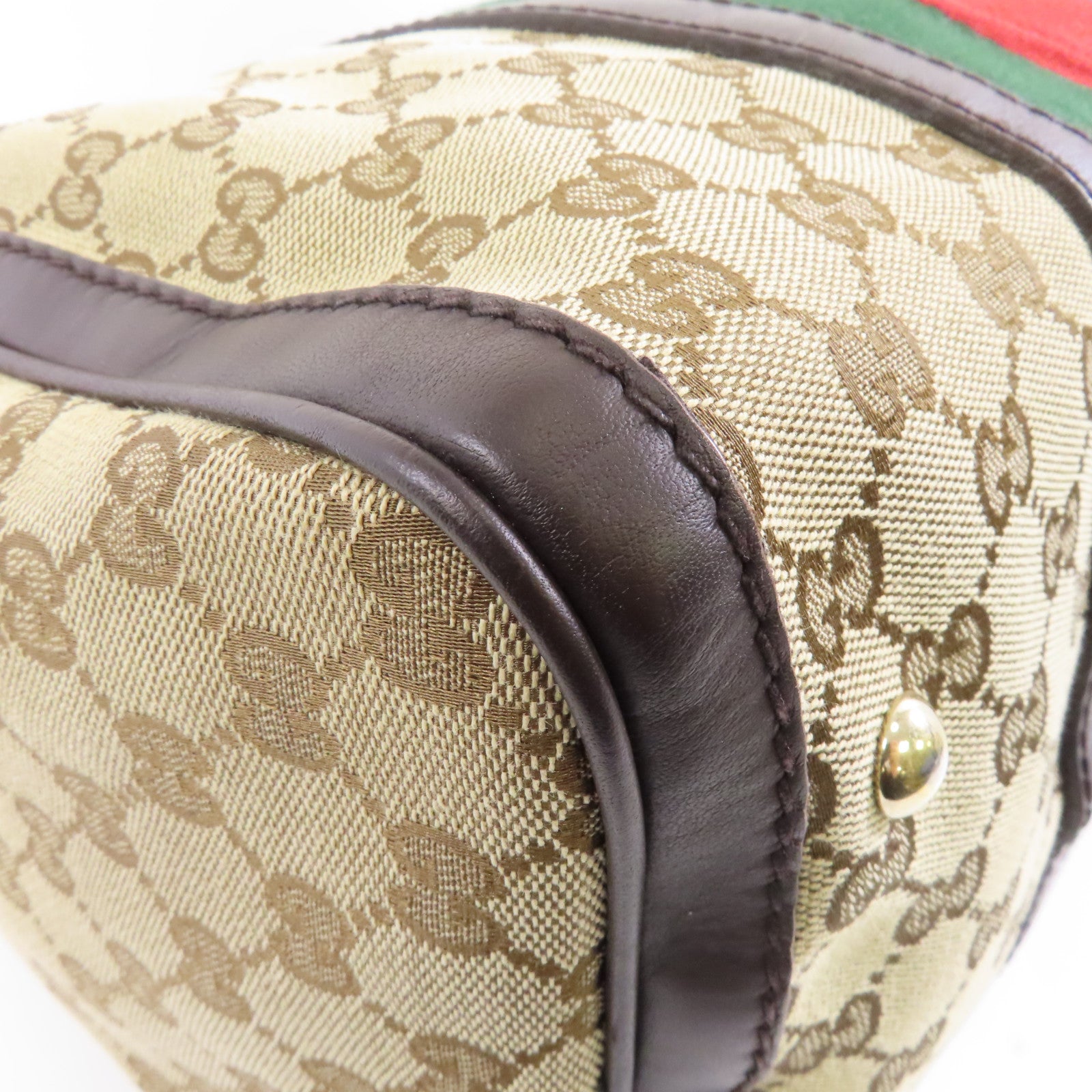 GUCCI 【激減優惠】帆布/皮革2 Way Boston Bag金扣手挽肩背兩用袋啡色