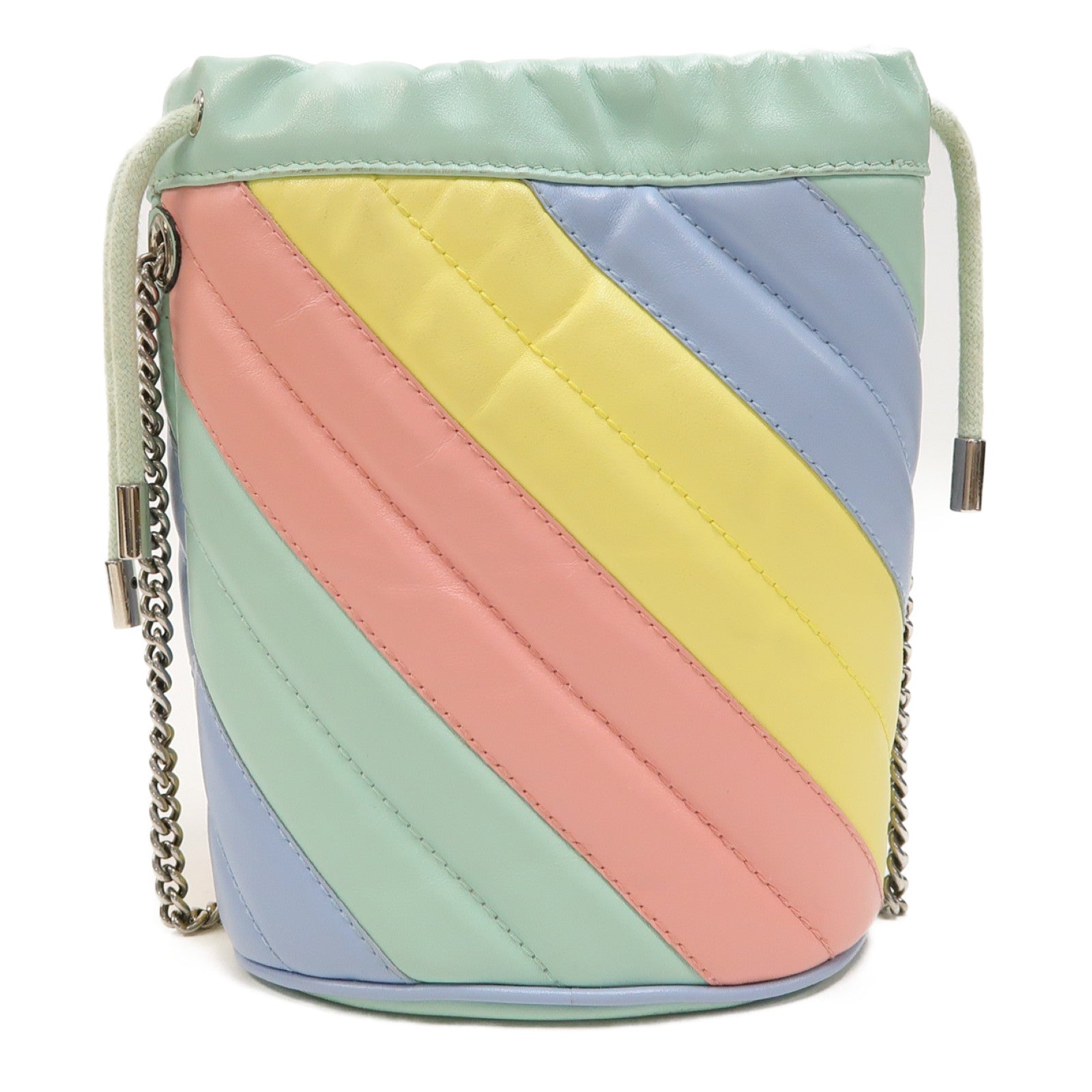 GUCCI 【激減優惠】牛皮皮革GG Marmont Mini Bucket Bag銀扣鏈帶肩背袋彩色