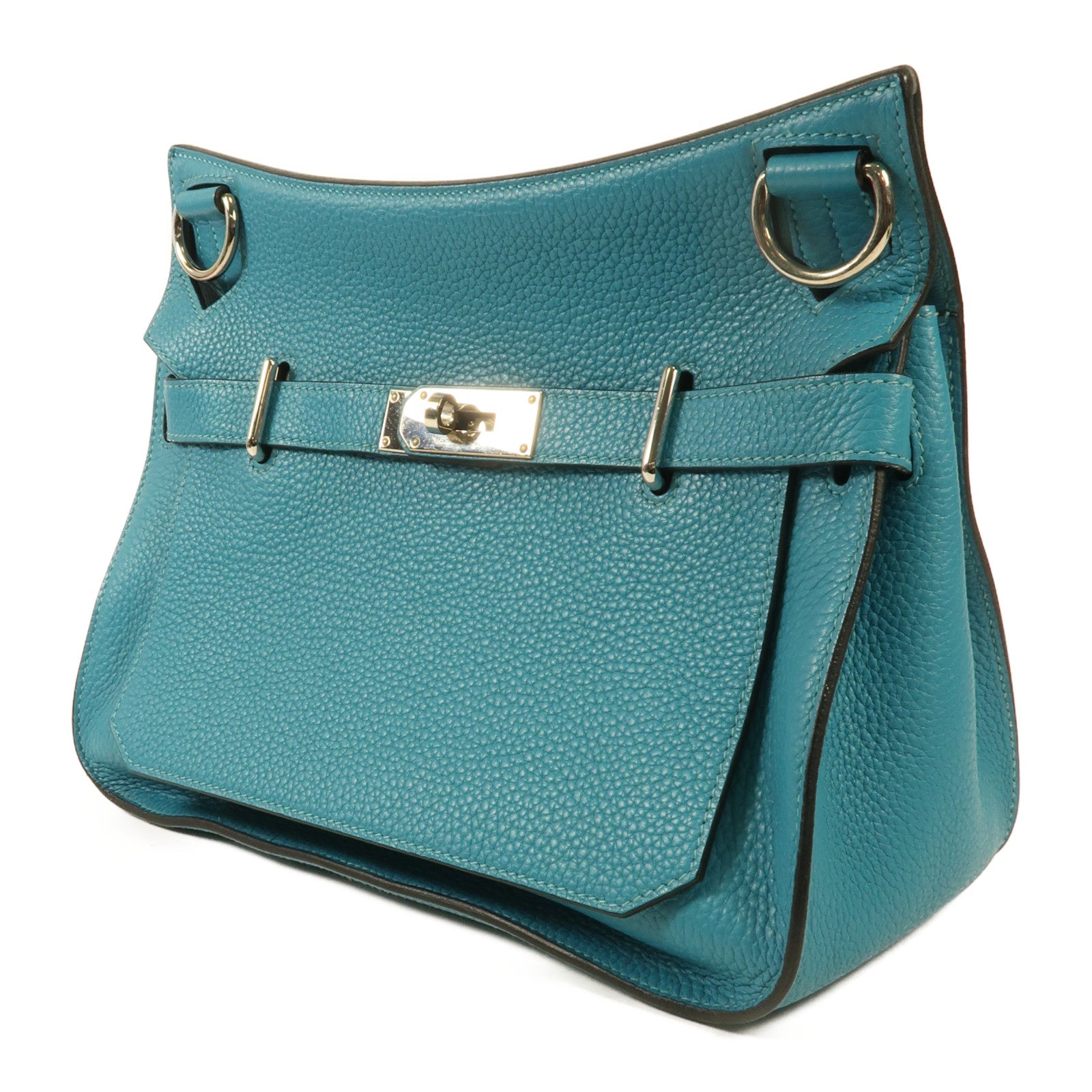HERMES Clemence皮革Jypsiere 31銀扣肩背袋Bleu Lin