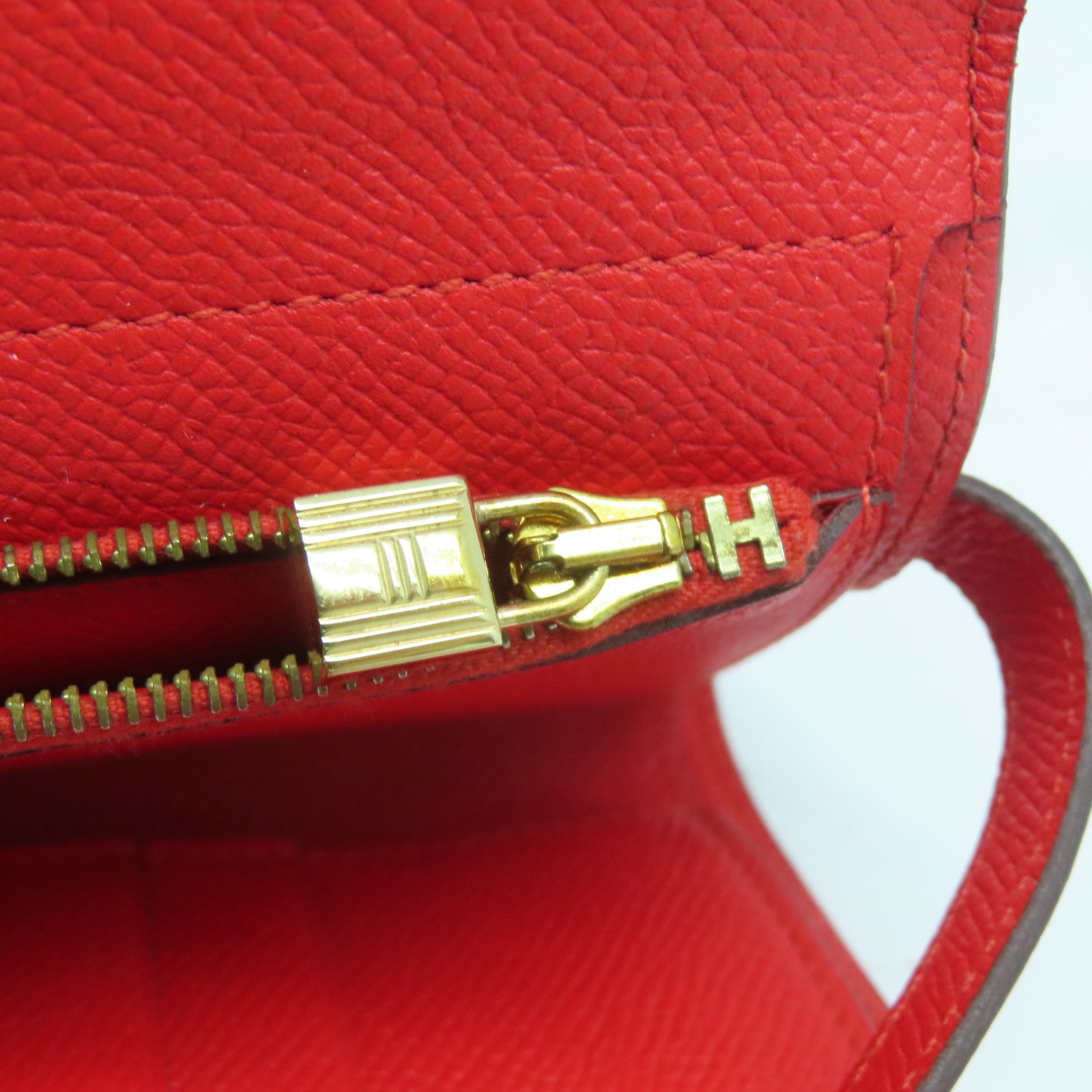 HERMES **【清倉大減價】Veau Epsom皮革Kelly Wallet金扣錢包紅色