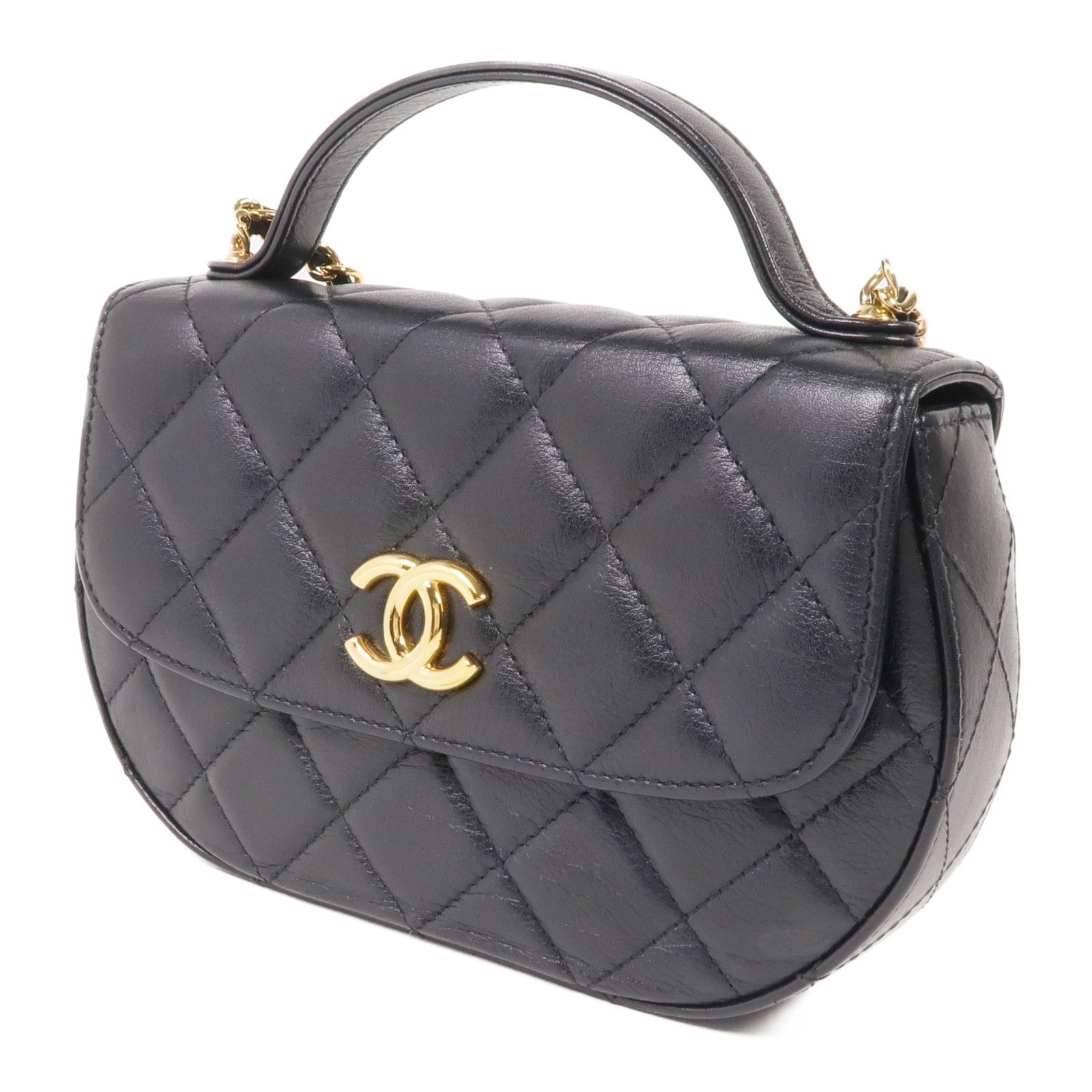 CHANEL 牛皮皮革2 Way Shoulder金扣手挽肩背兩用袋