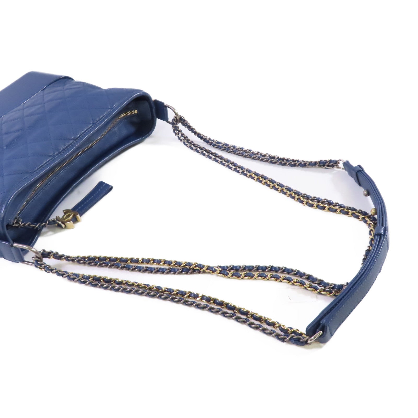 CHANEL 【激減優惠】菱格羊皮皮革Gabrielle MM Chain Shoulder Bag金扣鏈帶肩背袋藍色