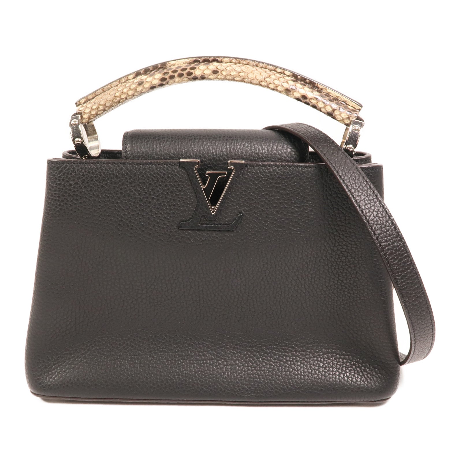 LOUIS VUITTON Taurillon/蛇皮皮革Capucines BB銀扣手挽肩背兩用袋
