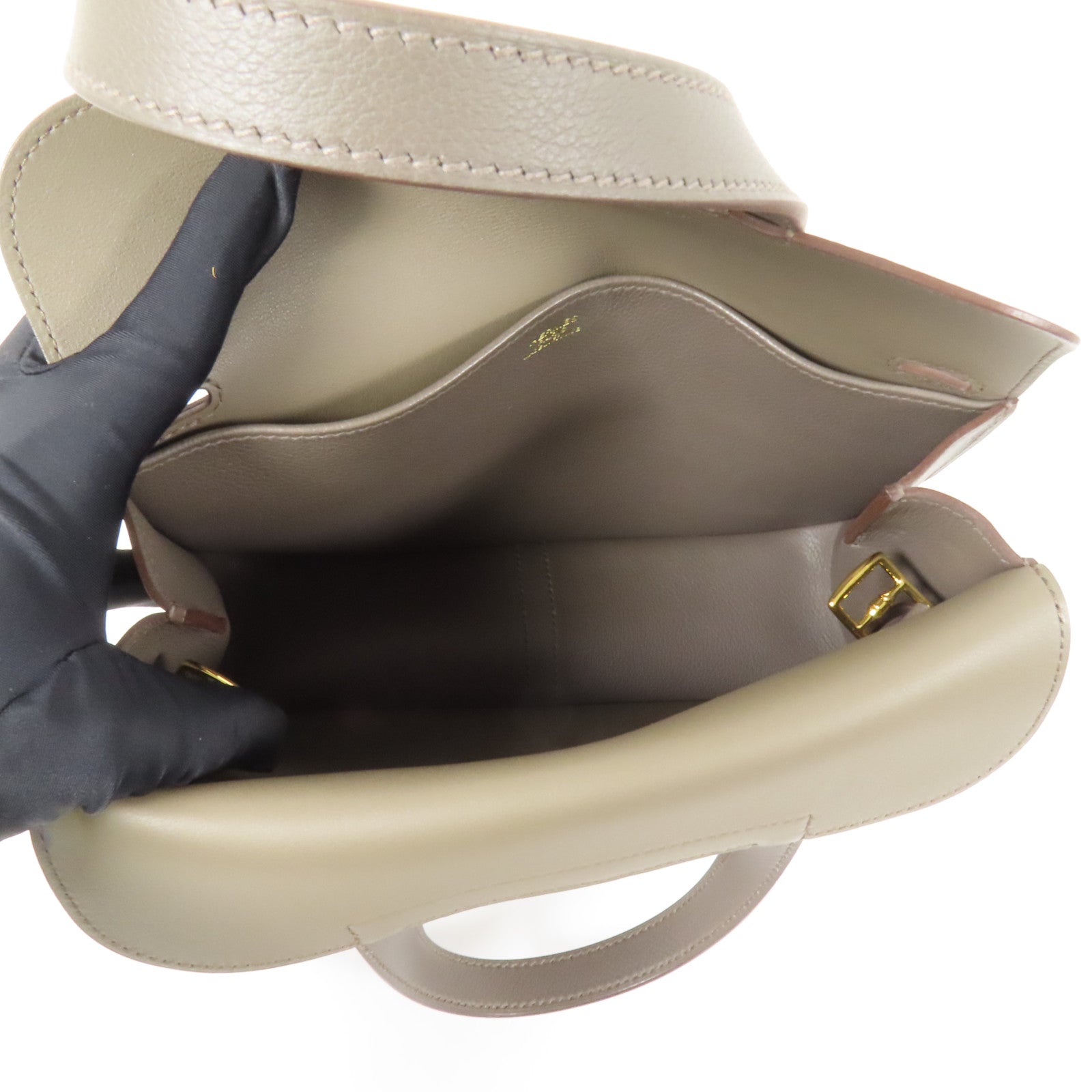 HERMES Evercolor皮革Halzan 25金扣手挽肩背兩用袋Etain