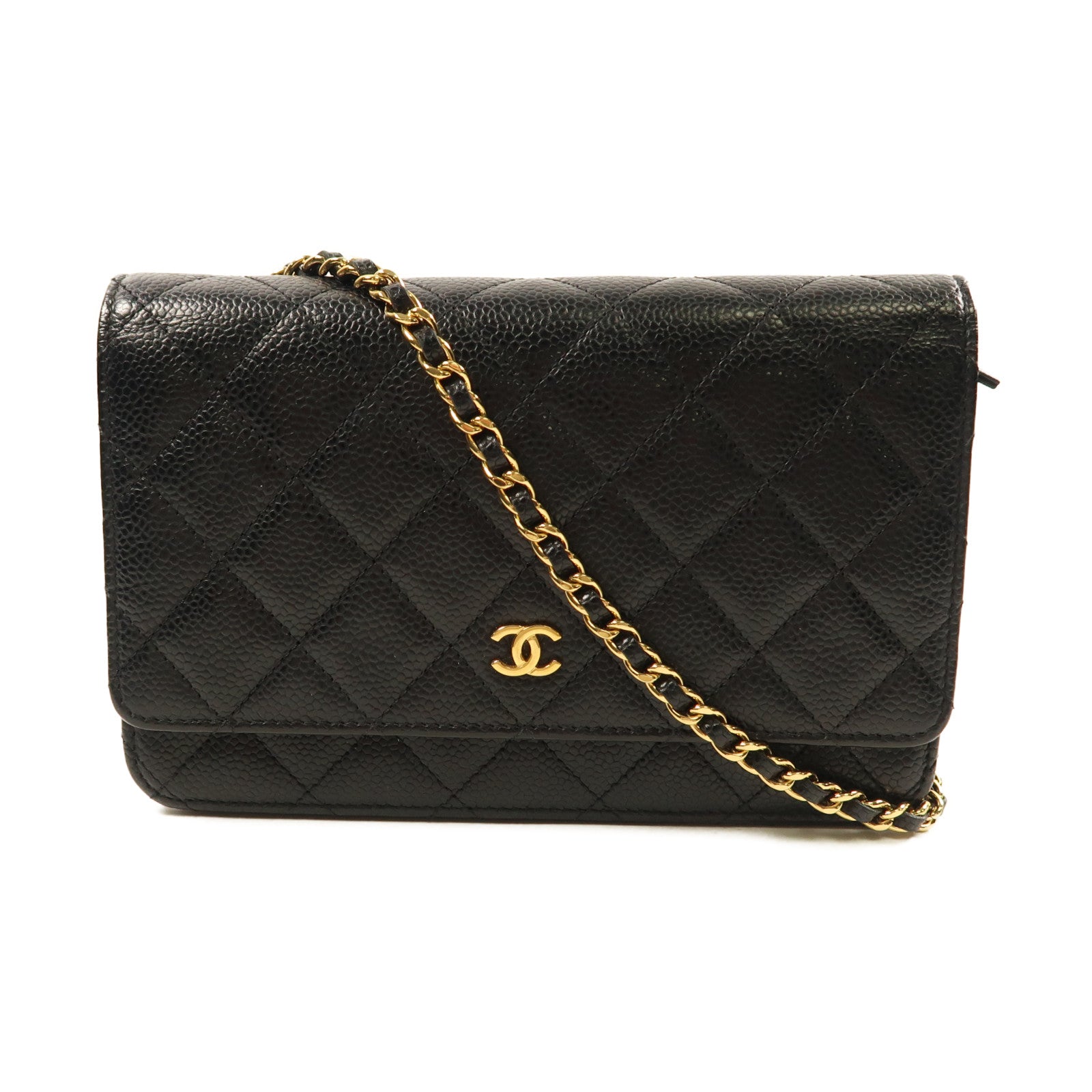 CHANEL 牛皮皮革Wallet On Chain金扣鏈帶肩背袋黑色