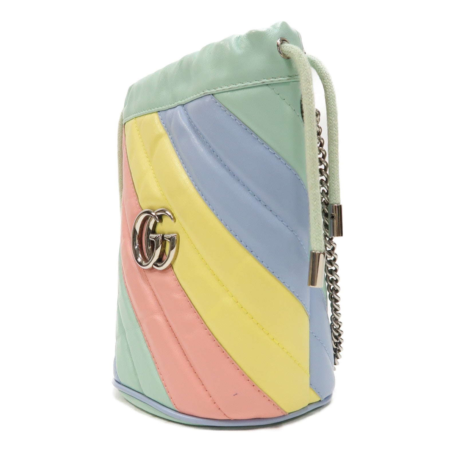 GUCCI 【激減優惠】牛皮皮革GG Marmont Mini Bucket Bag銀扣鏈帶肩背袋彩色