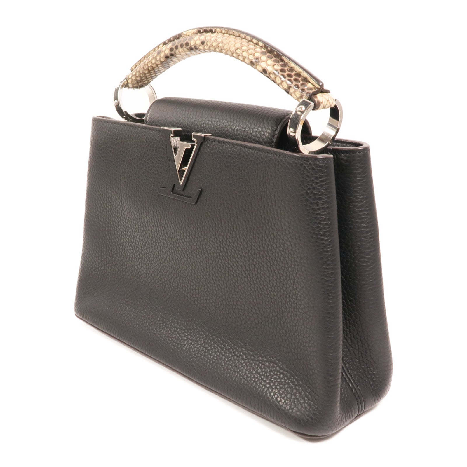 LOUIS VUITTON Taurillon/蛇皮皮革Capucines BB銀扣手挽肩背兩用袋
