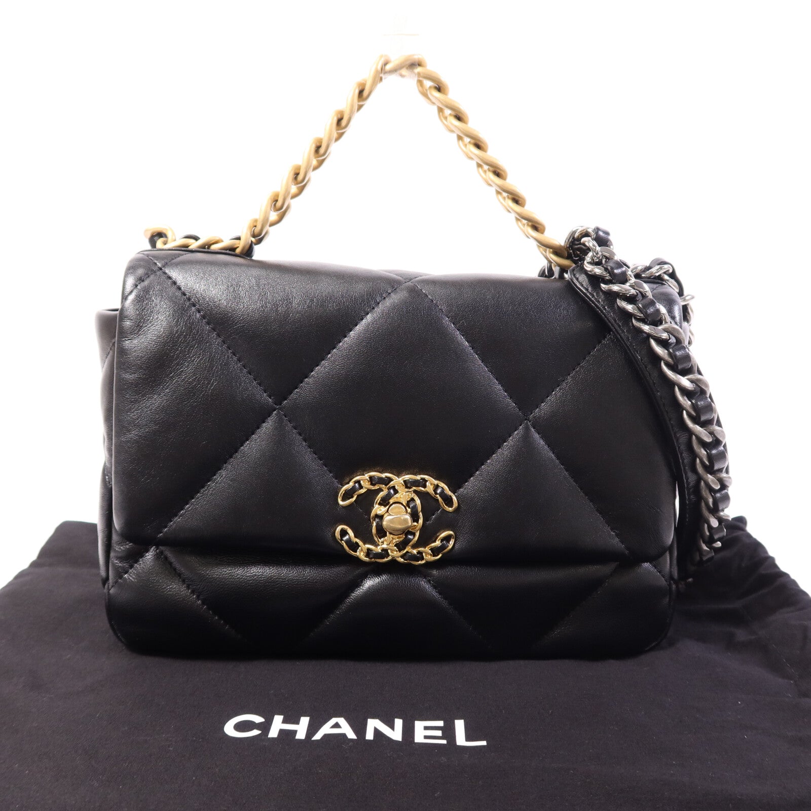CHANEL 羊皮皮革C19 Small鏈帶手挽肩背兩用袋