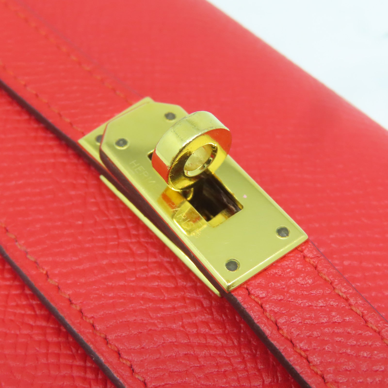 HERMES **【清倉大減價】Veau Epsom皮革Kelly Wallet金扣錢包紅色