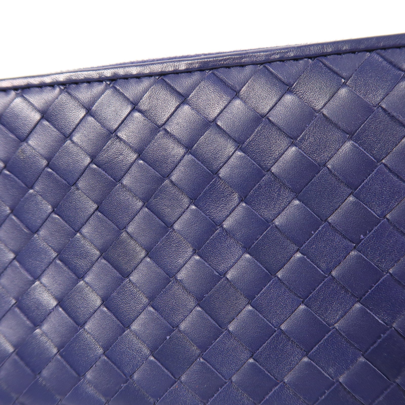 BOTTEGA VENETA 織紋羊皮皮革Zipper Long Wallet銀扣長錢包深藍色