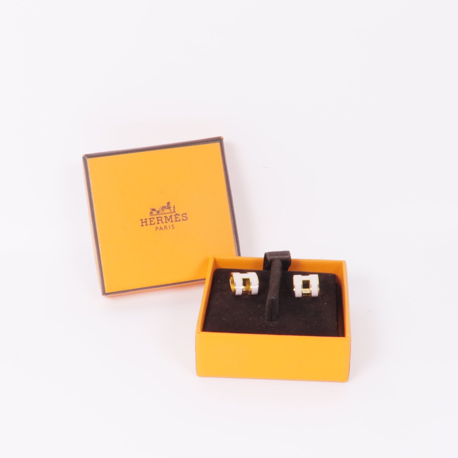 HERMES Pop H Earrings Metal Gold Pink