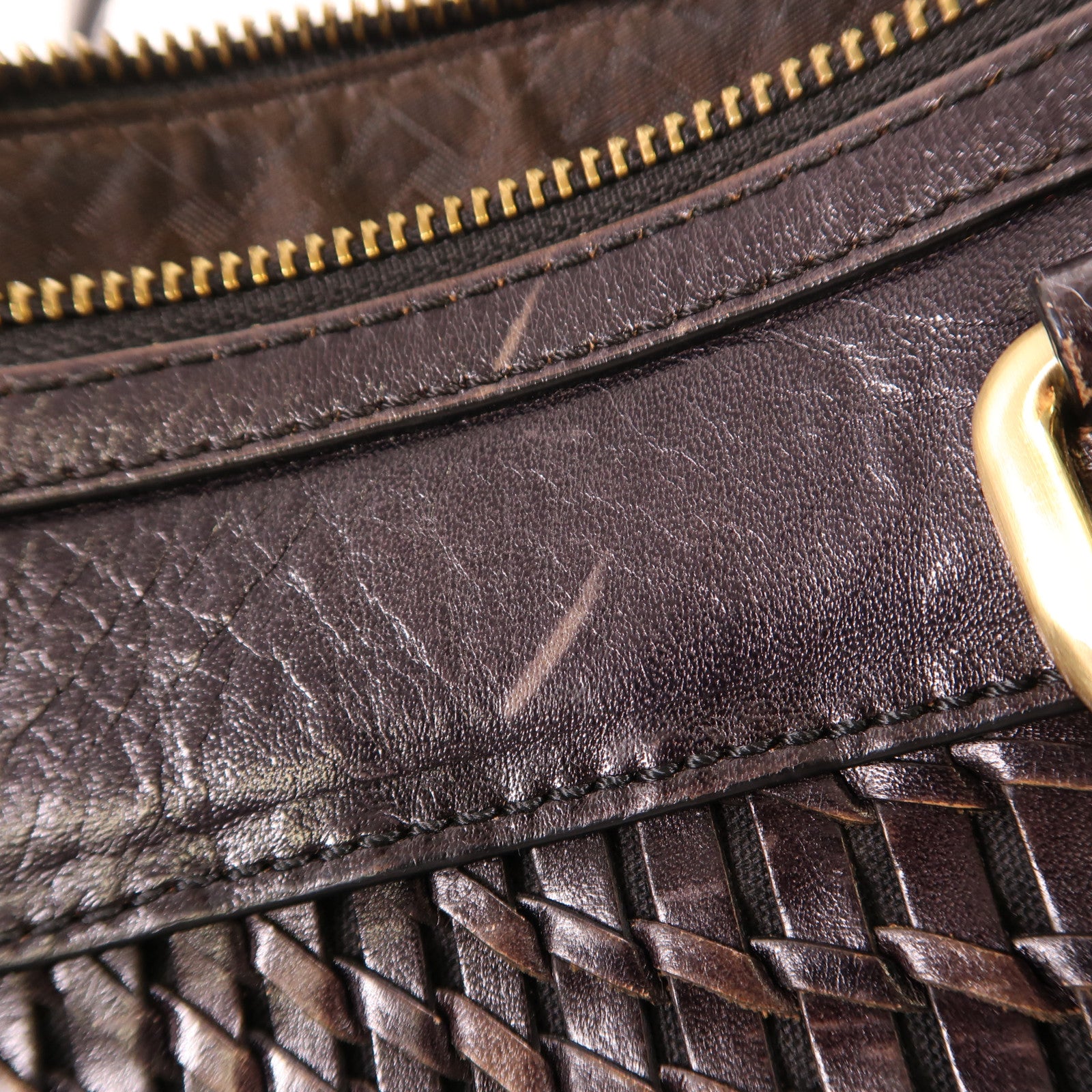 COLE HAAN GHW Shoulder Bag Handbag Calfskin Leather Dark Brown