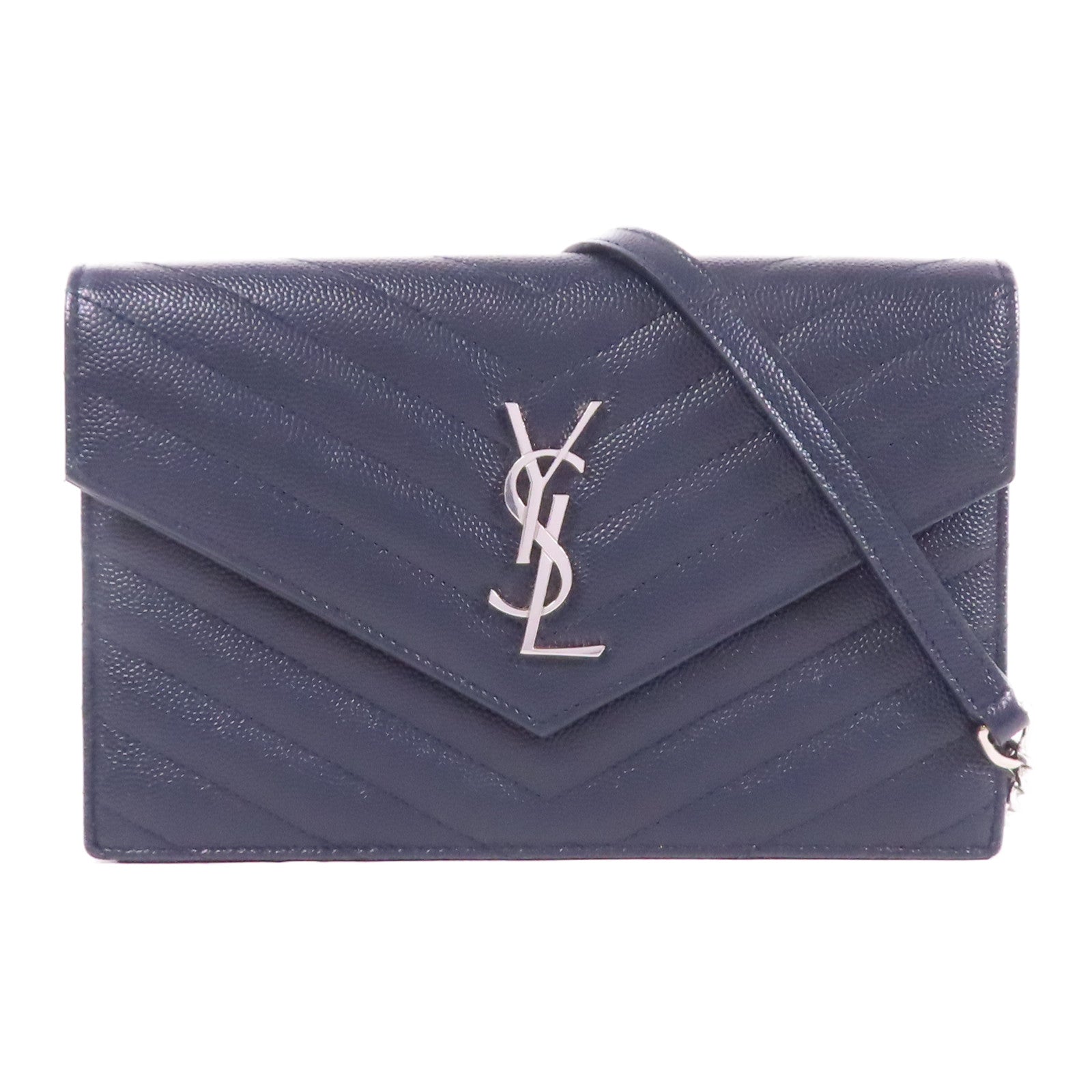 YVES SAINT LAURENT 牛皮皮革Cassandre銀扣鏈帶肩背袋