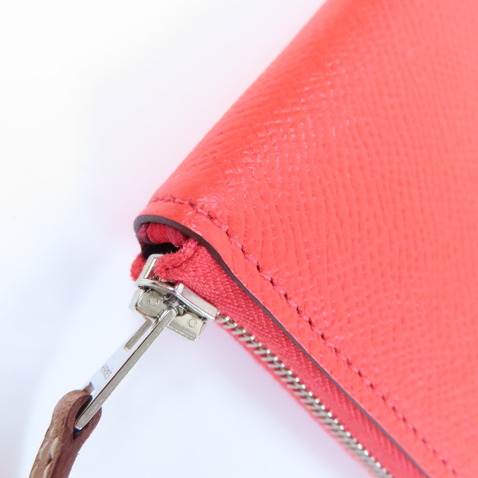 HERMES **【激減優惠】Epsom皮革Silk In Long Wallet銀扣長錢包Rose Jaipur糖果紅色