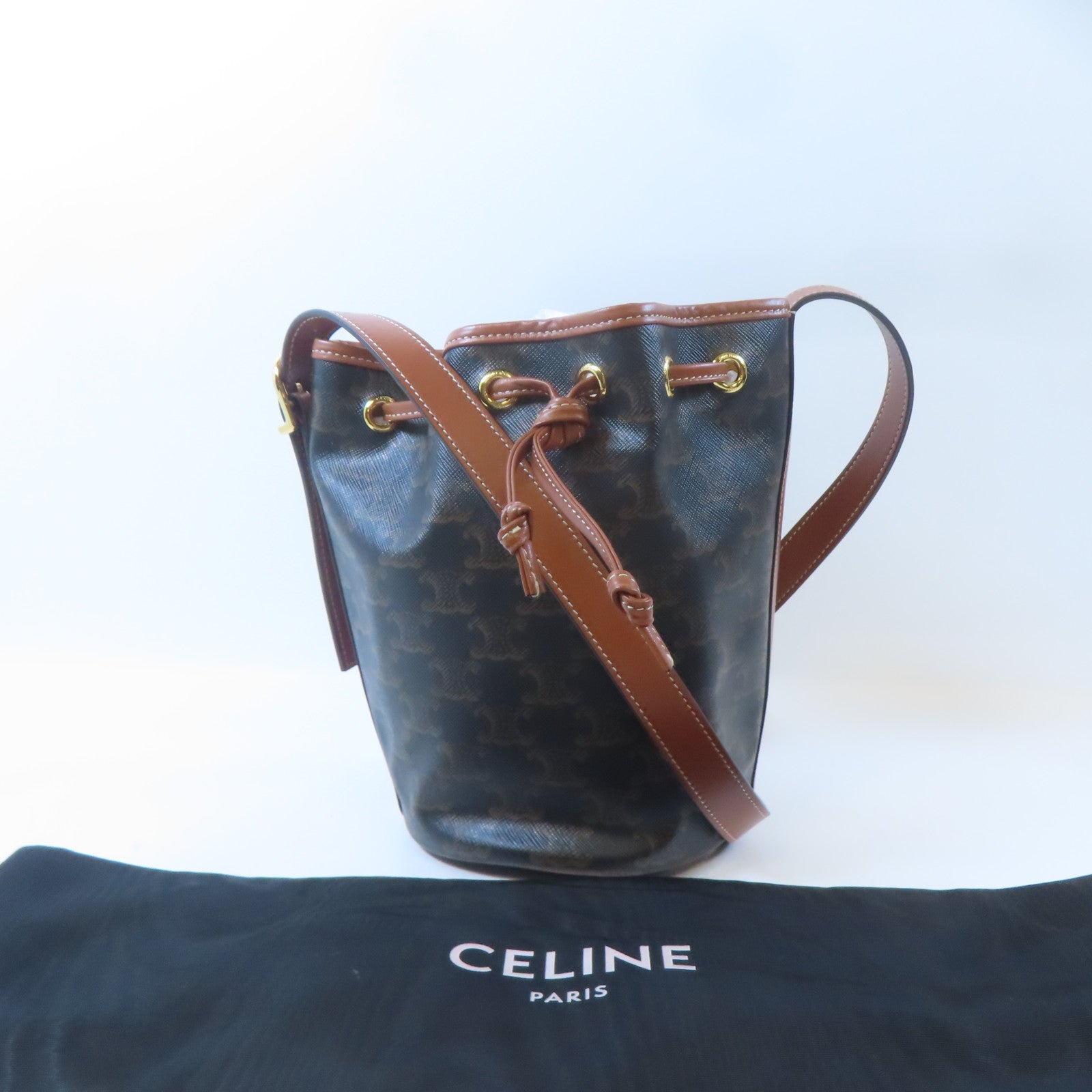 CELINE 塗層帆布Bucket Bag金扣肩背袋啡色