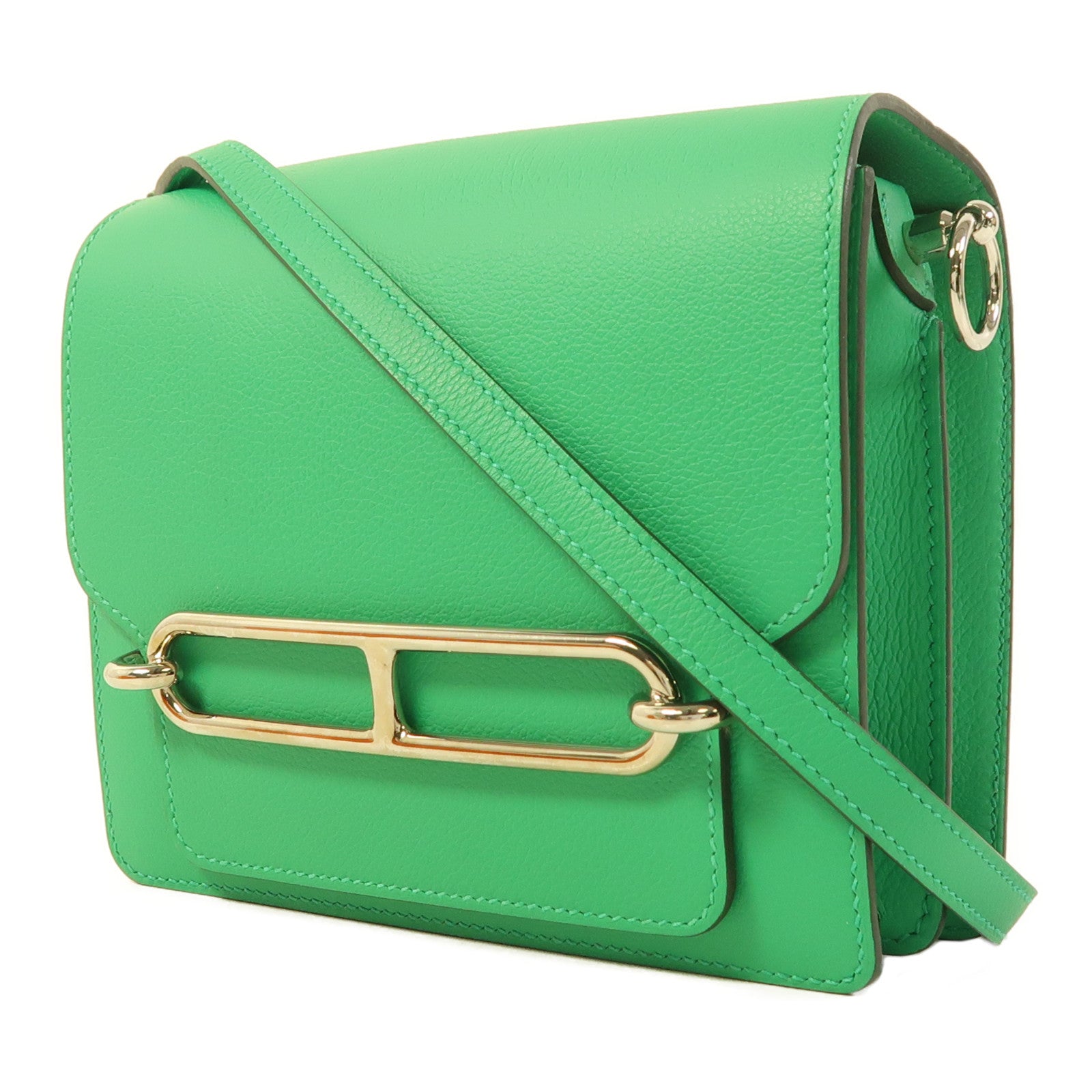 HERMES Evercolor皮革Roulis Mini銀扣肩背袋Menthe