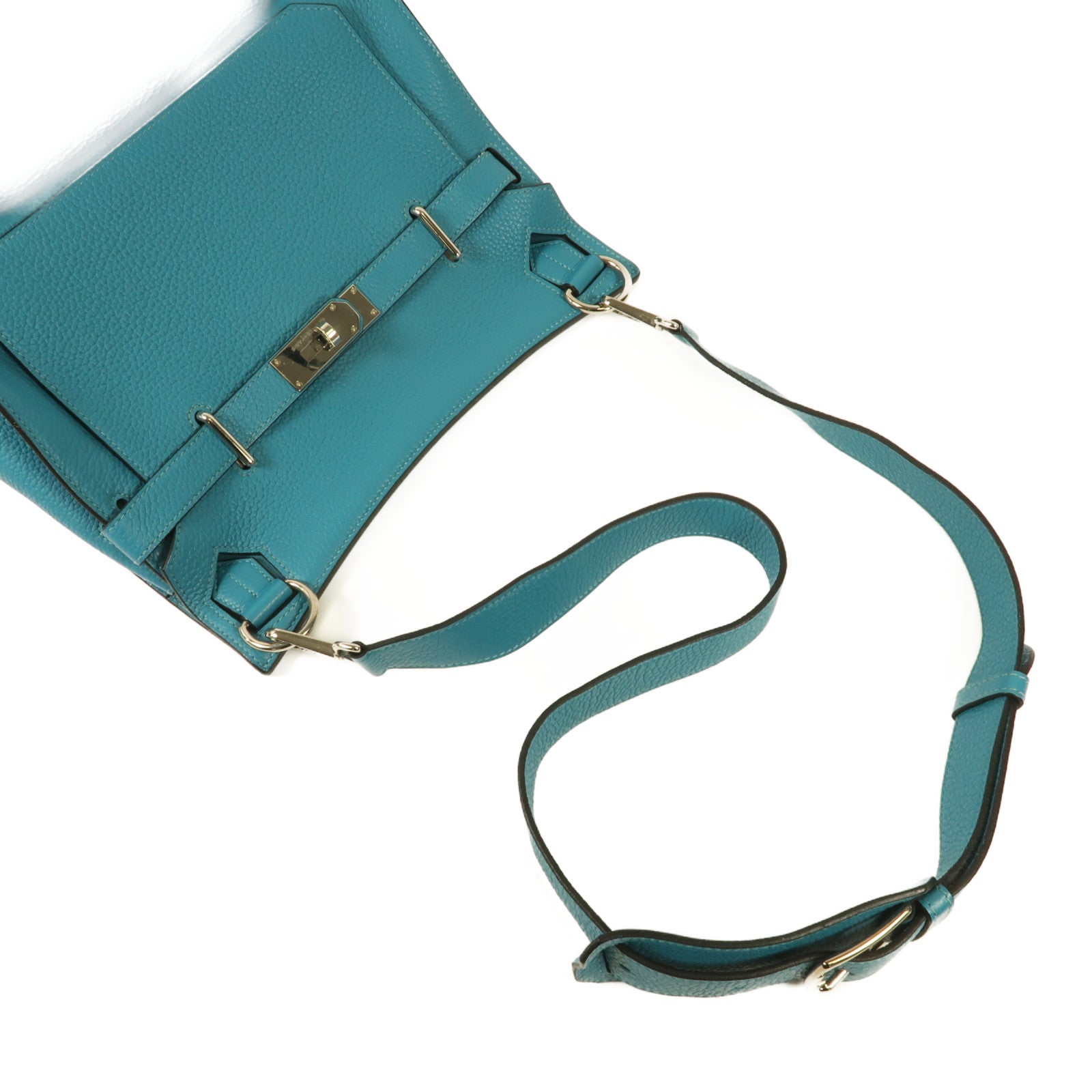 HERMES Clemence皮革Jypsiere 31銀扣肩背袋Bleu Lin