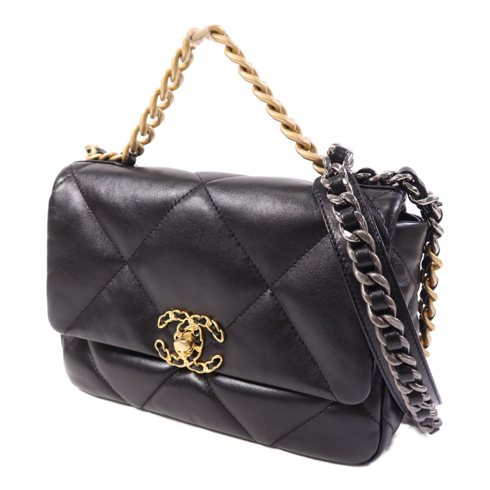 CHANEL 羊皮皮革C19 Small鏈帶手挽肩背兩用袋