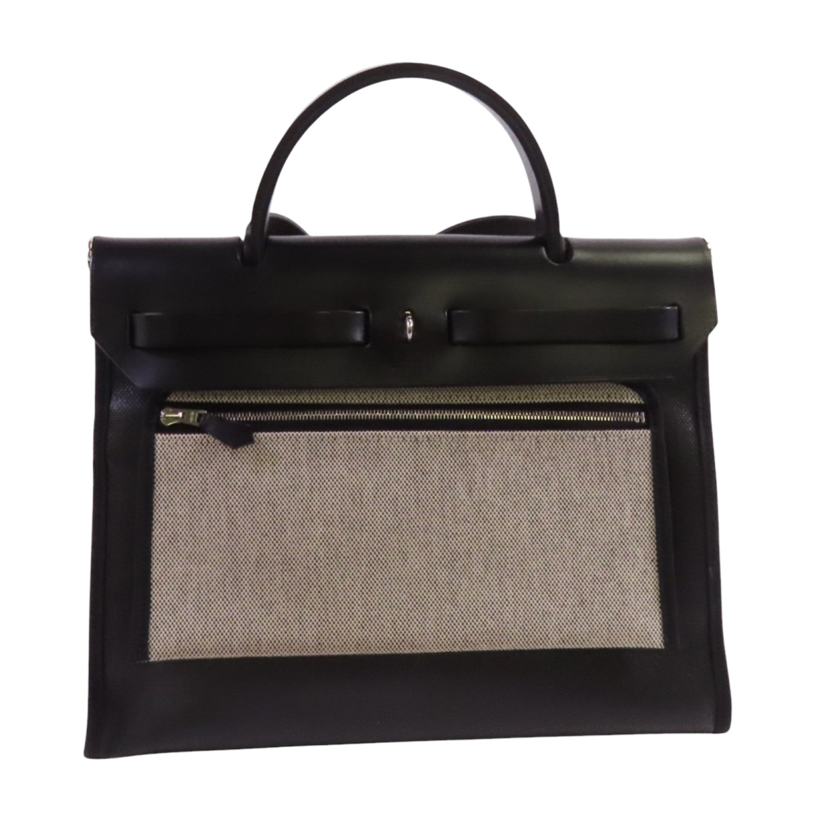 HERMES 塗層帆布/牛皮皮革Herbag PM銀扣手挽肩背兩用袋