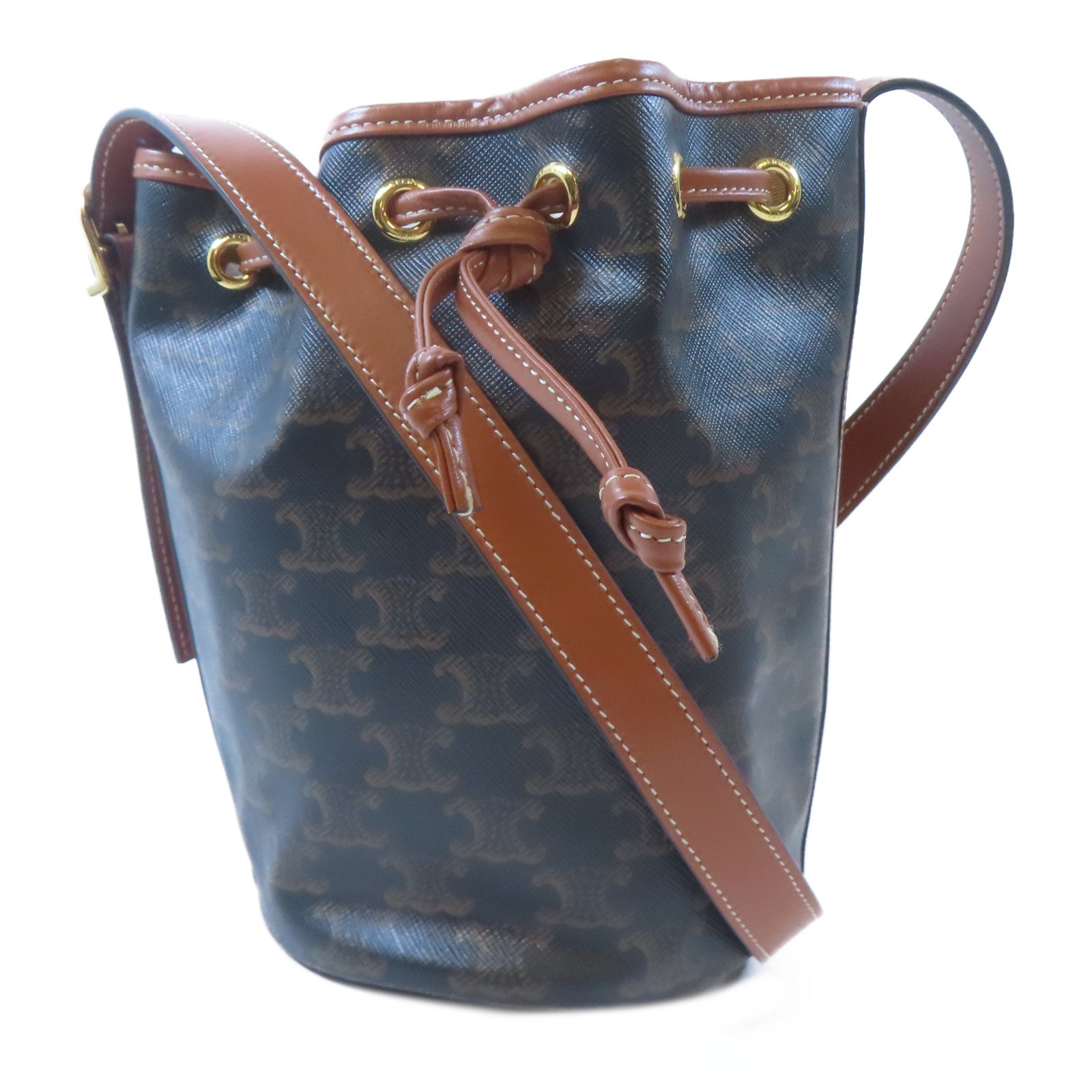 CELINE 塗層帆布Bucket Bag金扣肩背袋啡色