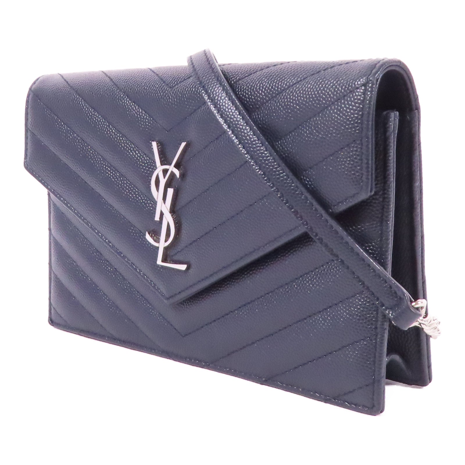 YVES SAINT LAURENT 牛皮皮革Cassandre銀扣鏈帶肩背袋