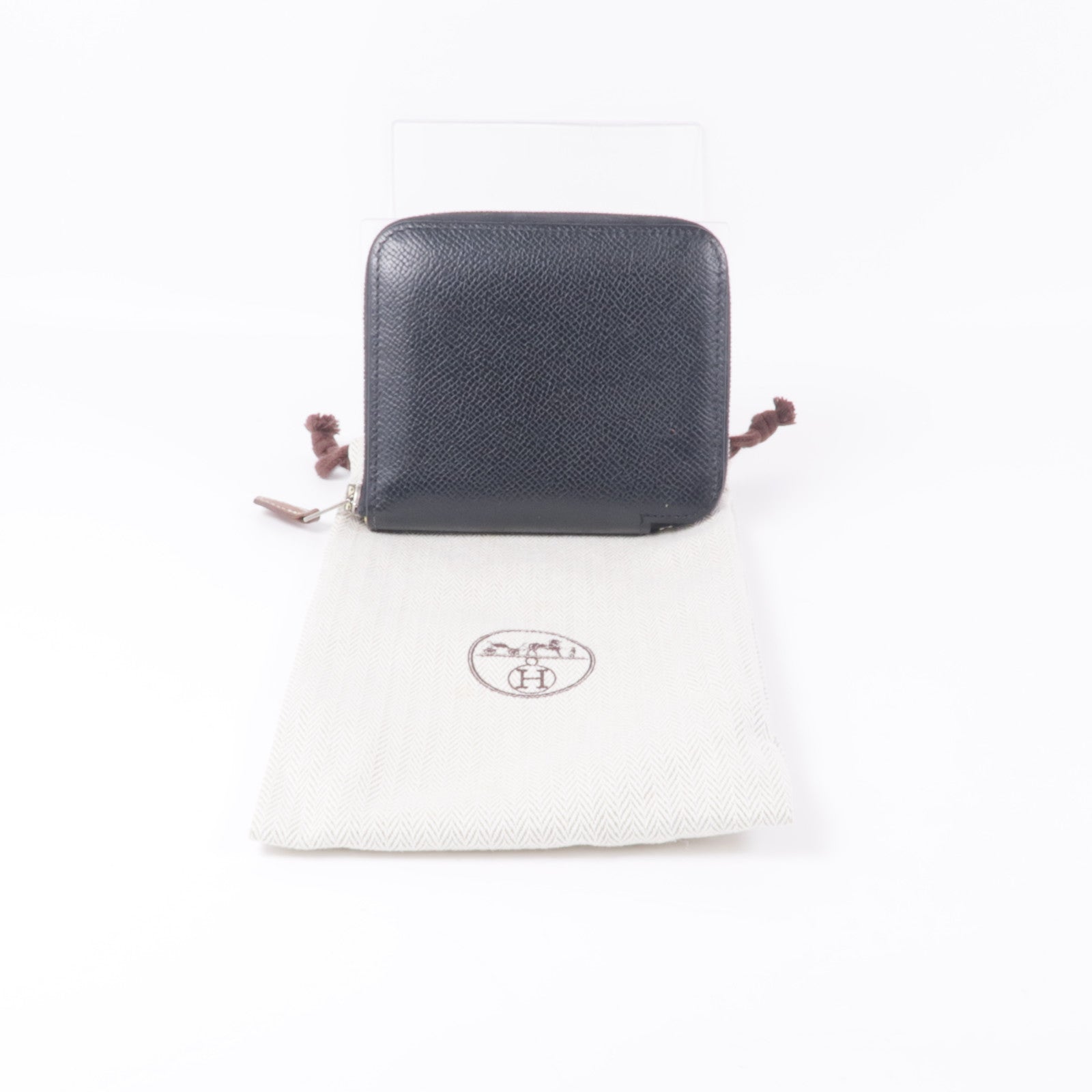 HERMES Epsom皮革Azap Silk In Compact銀扣錢包Noir