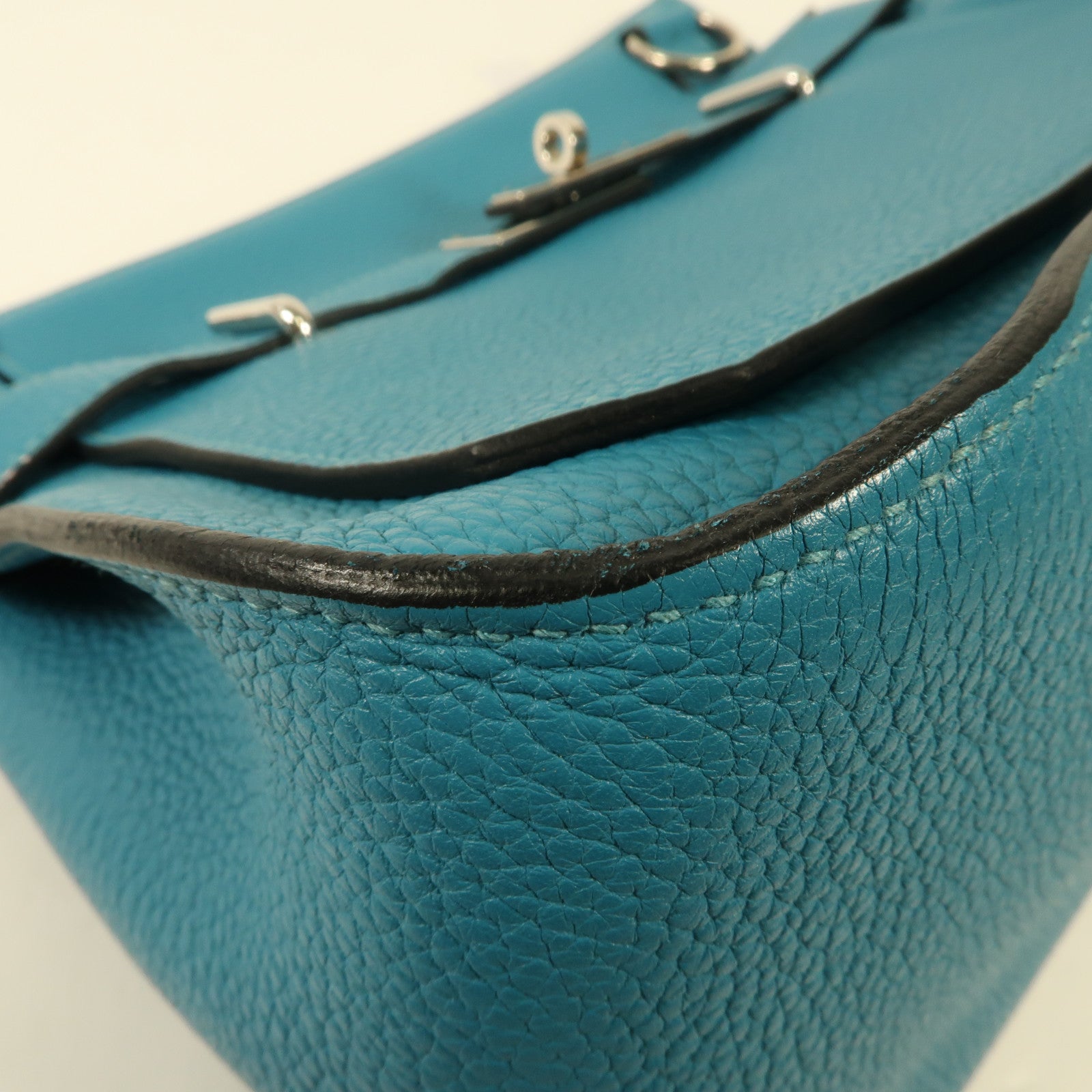 HERMES Clemence皮革Jypsiere 31銀扣肩背袋Bleu Lin