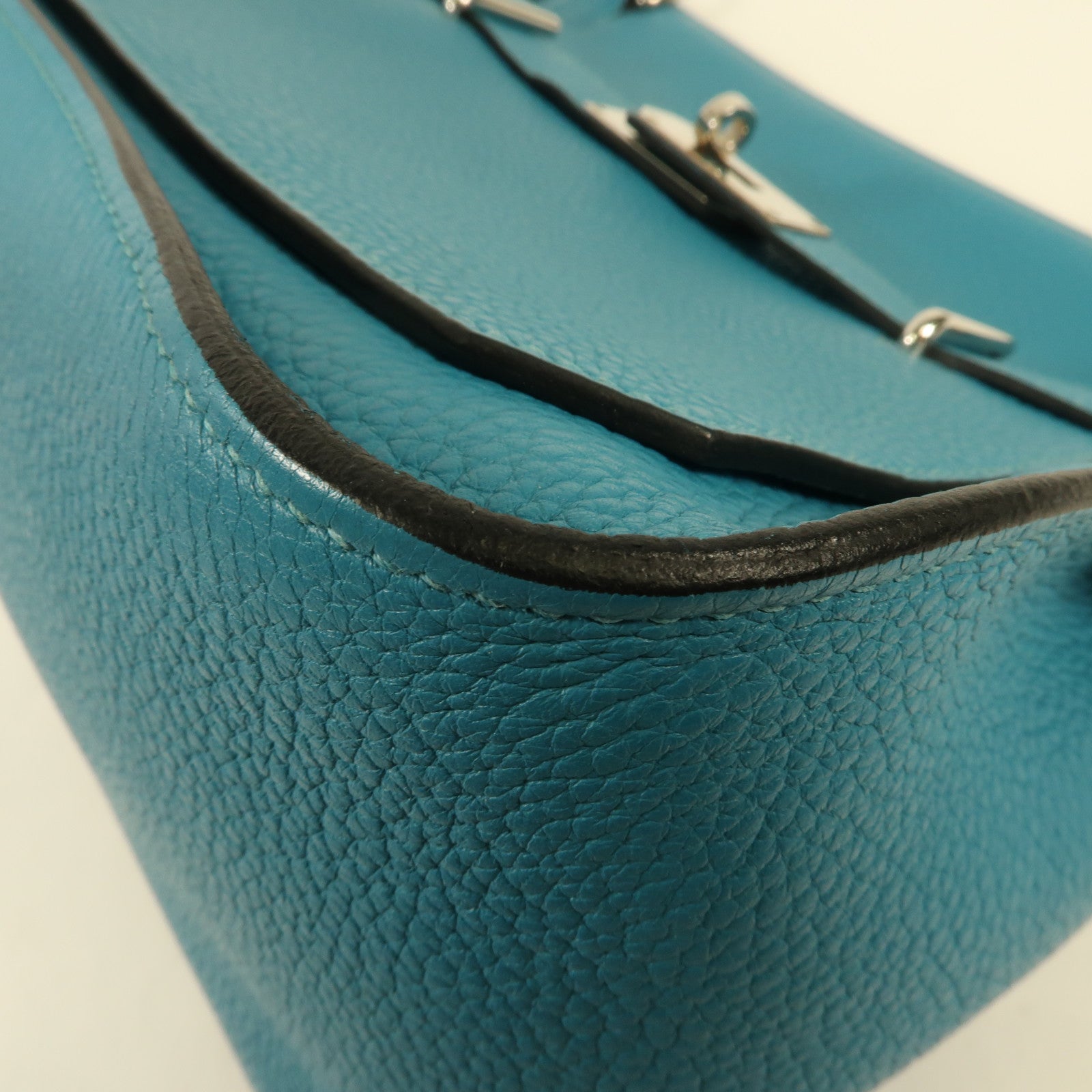 HERMES Clemence皮革Jypsiere 31銀扣肩背袋Bleu Lin