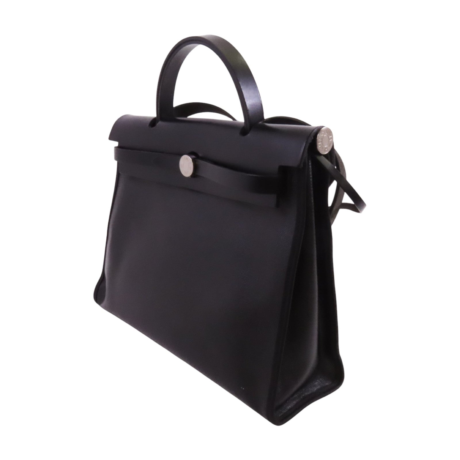 HERMES 塗層帆布/牛皮皮革Herbag PM銀扣手挽肩背兩用袋