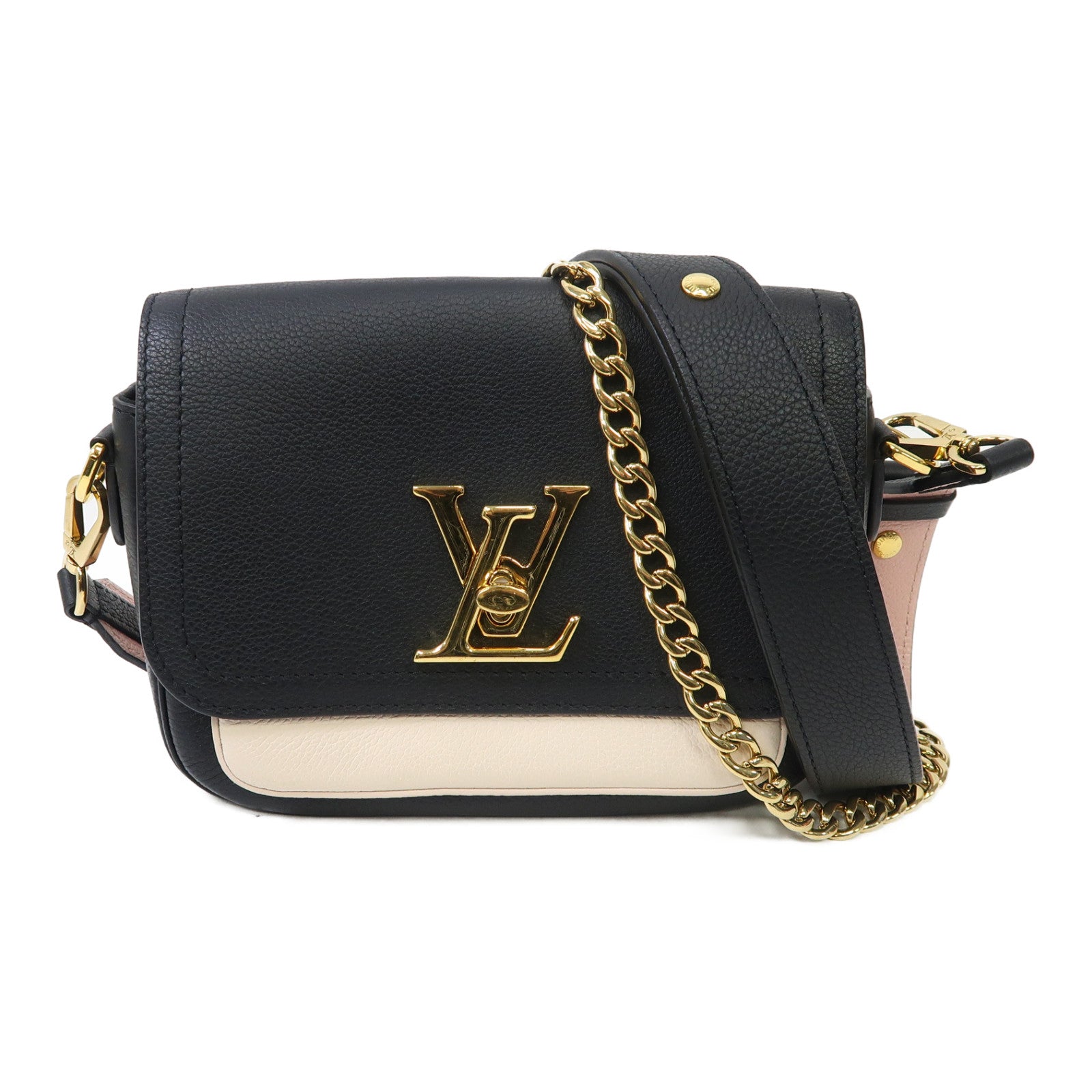 LOUIS VUITTON 牛皮皮革Lockme Tender金扣肩背袋黑色/粉紅色