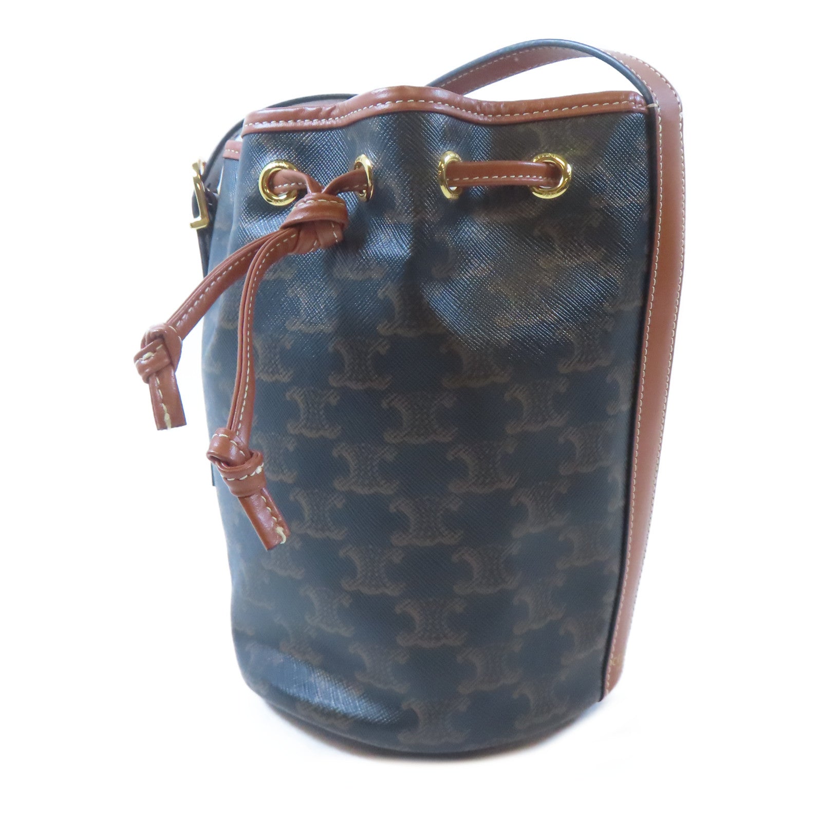 CELINE 塗層帆布Bucket Bag金扣肩背袋啡色