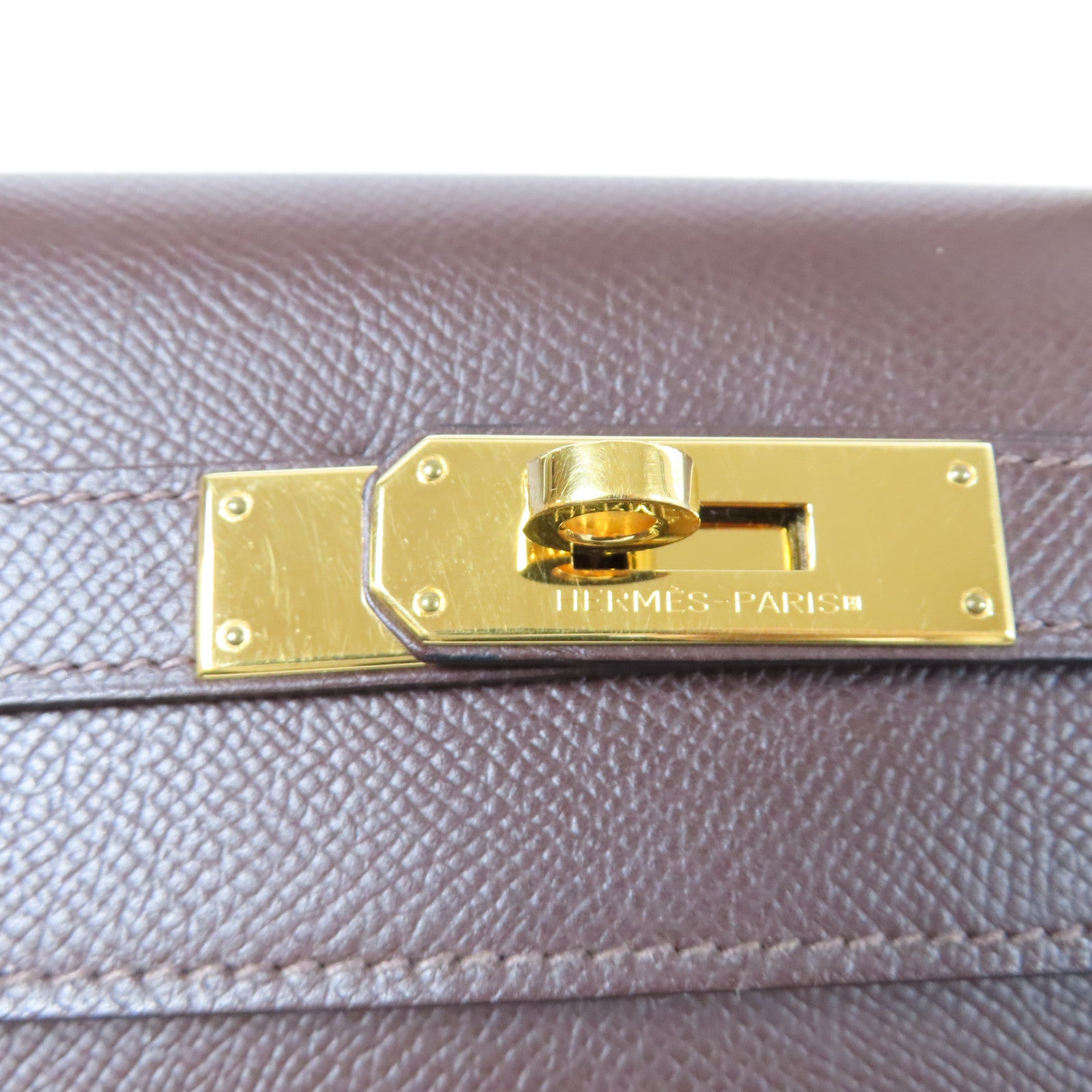 HERMES Epsom皮革Kelly 32金扣手挽肩背兩用袋咖啡色