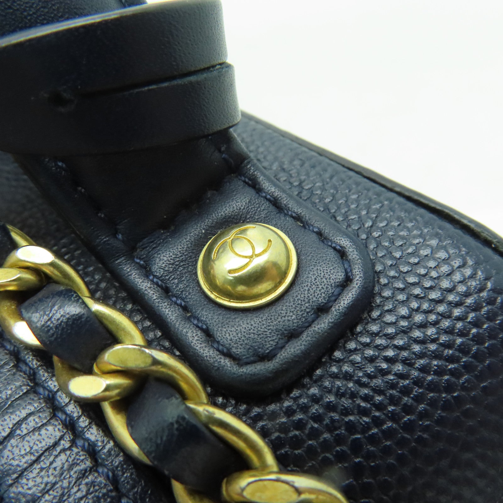 CHANEL **【激減優惠】菱格牛皮皮革Vanity Case金扣手挽肩背兩用袋藍色