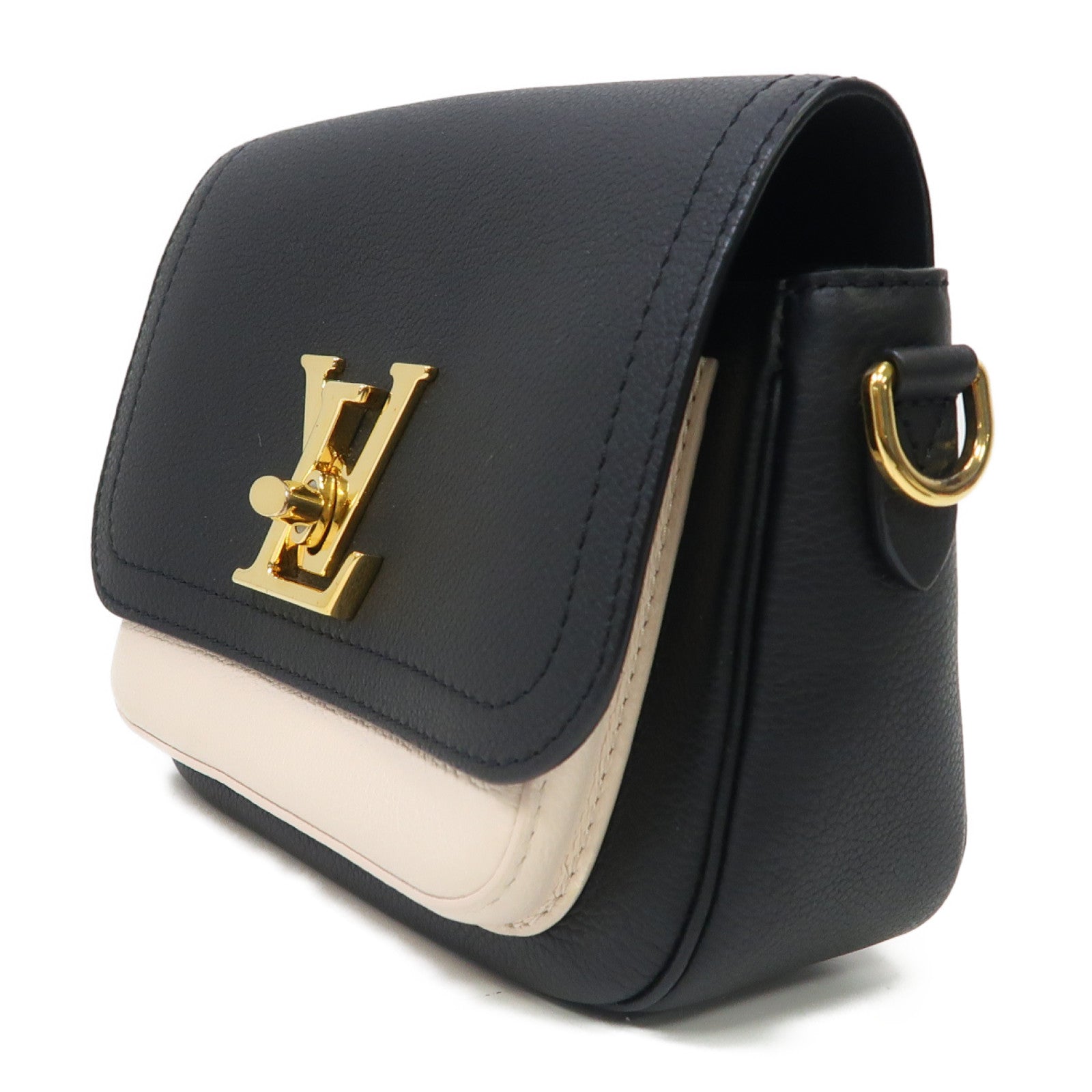 LOUIS VUITTON 牛皮皮革Lockme Tender金扣肩背袋黑色/粉紅色