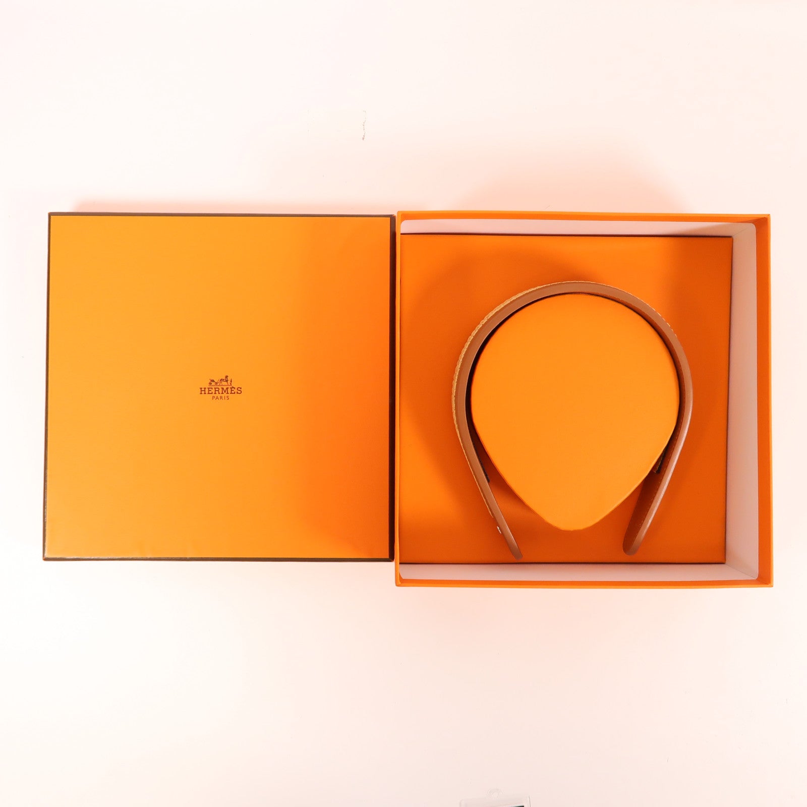 HERMES Swift皮革Serre TETE Elizabeth髮箍Gold棕色