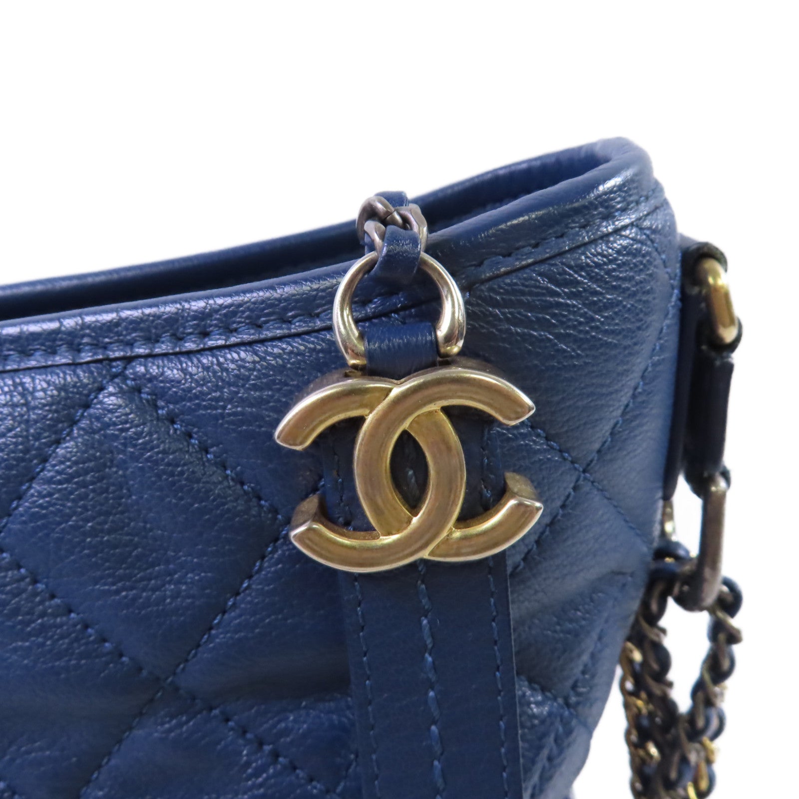 CHANEL 【激減優惠】菱格羊皮皮革Gabrielle MM Chain Shoulder Bag金扣鏈帶肩背袋藍色