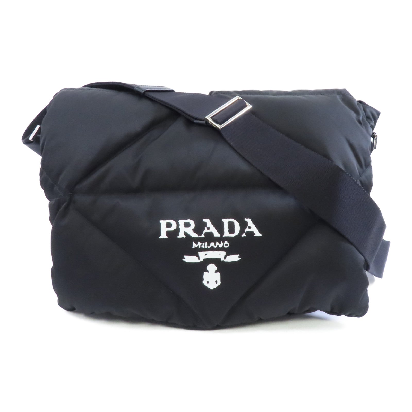 PRADA 【激減優惠】尼龍Tessuto銀扣肩背袋黑色