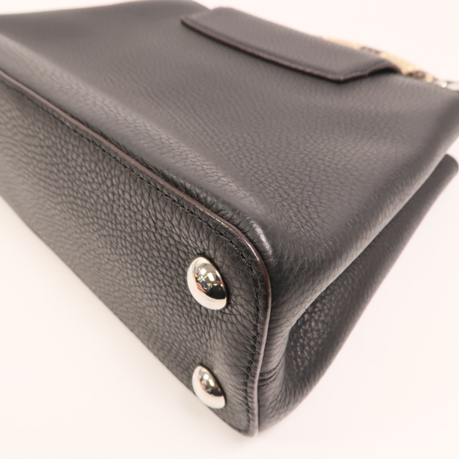 LOUIS VUITTON Taurillon/蛇皮皮革Capucines BB銀扣手挽肩背兩用袋