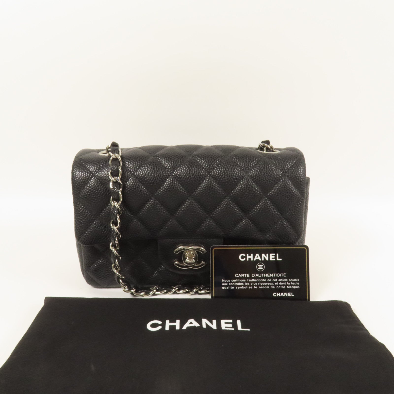 CHANEL 牛皮皮革Mini Classic 20銀扣鏈帶肩背袋