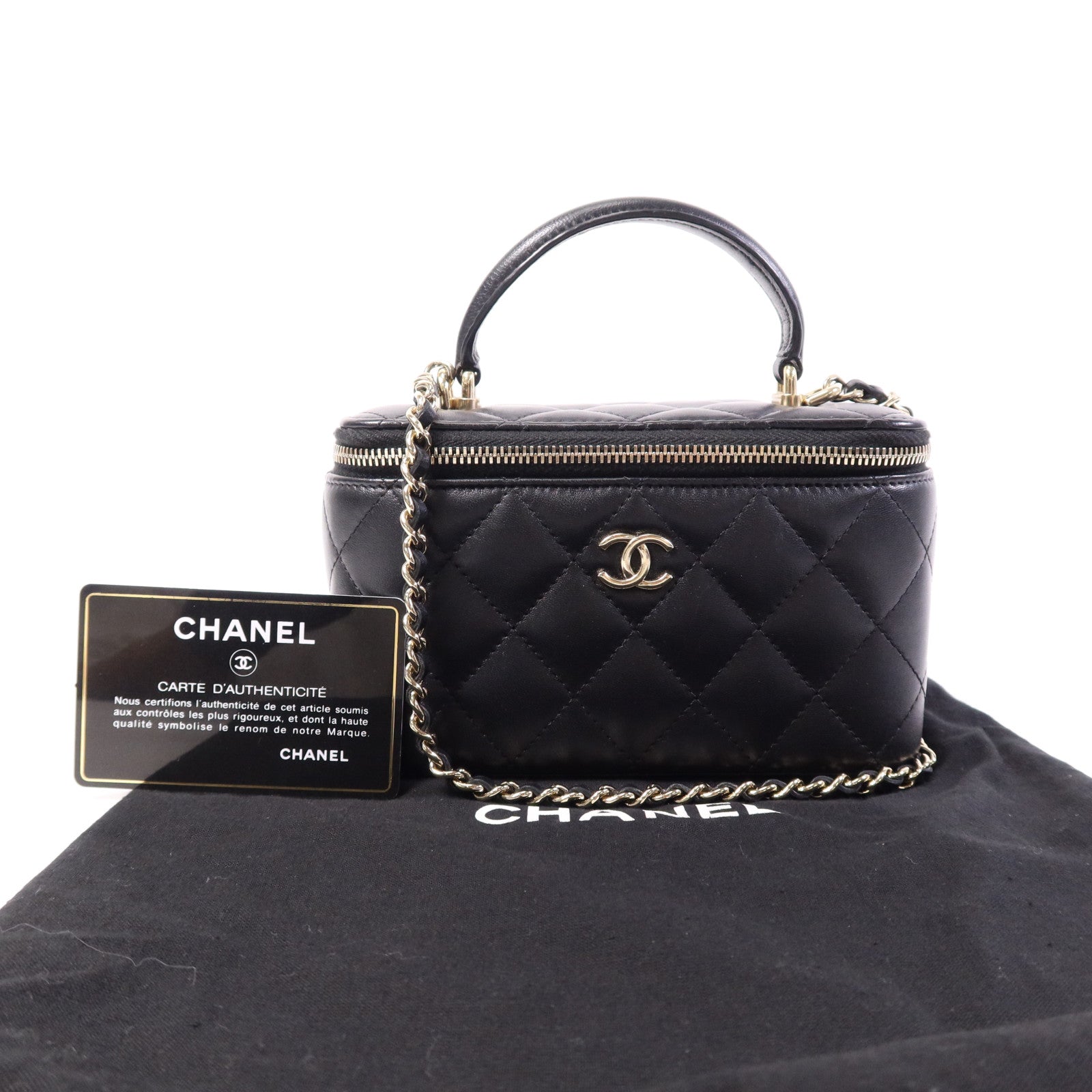 CHANEL 羊皮皮革Vanity Case金扣鏈帶肩背袋