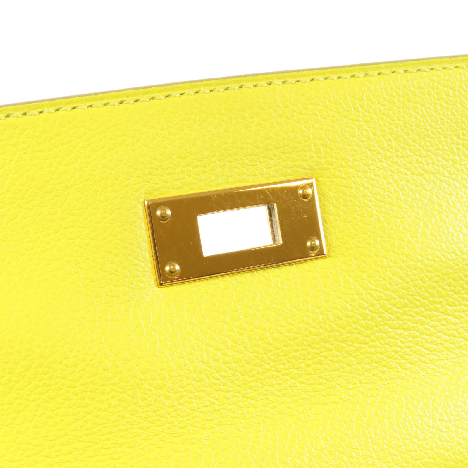 HERMES Evercolor皮革Kelly 28金扣手挽肩背兩用袋Lime檸檬黃色