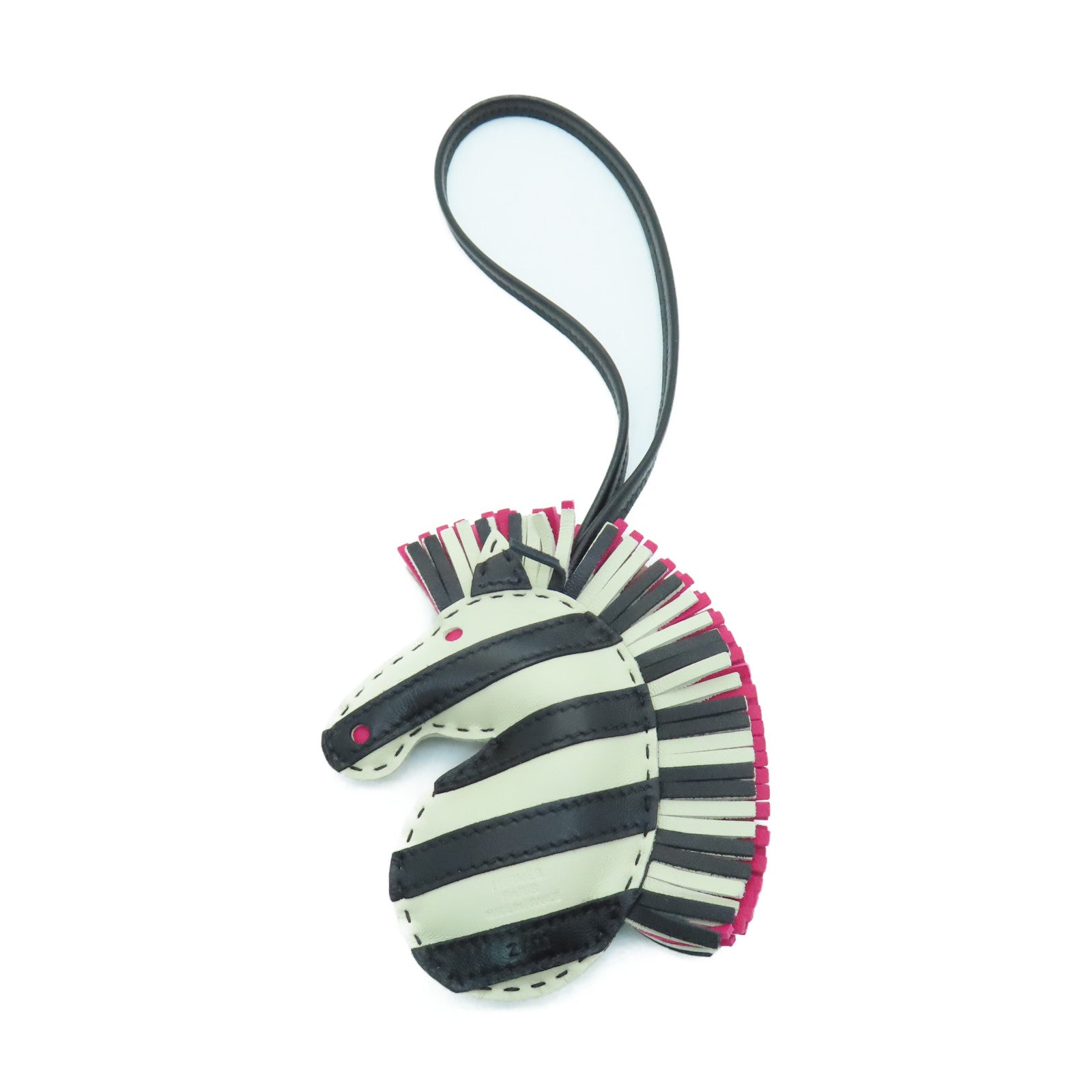 HERMES Milo Leather Geegee Savannah Charm Charm Black/White/Pink