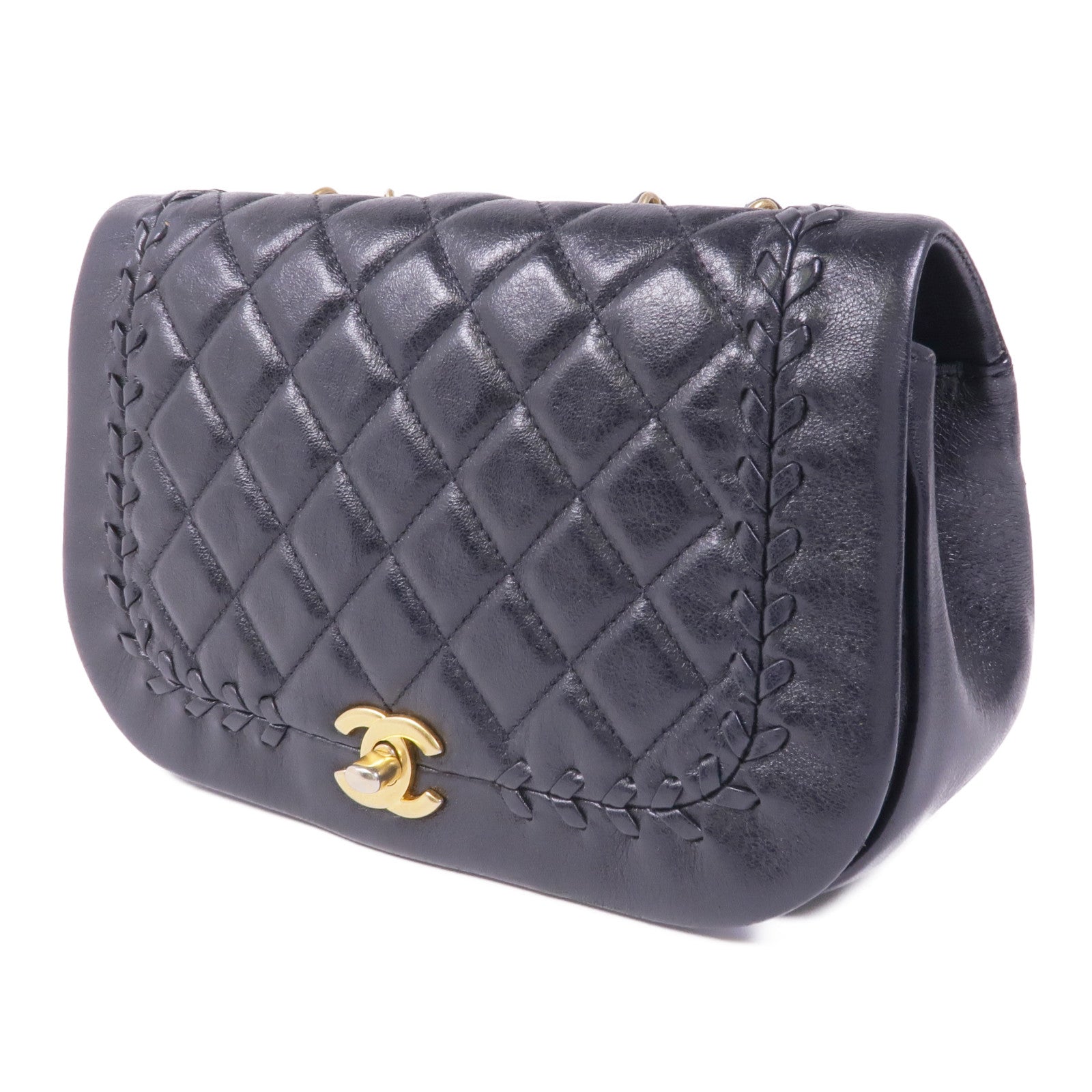 CHANEL 牛皮皮革Chain Shoulder金扣鏈帶肩背袋