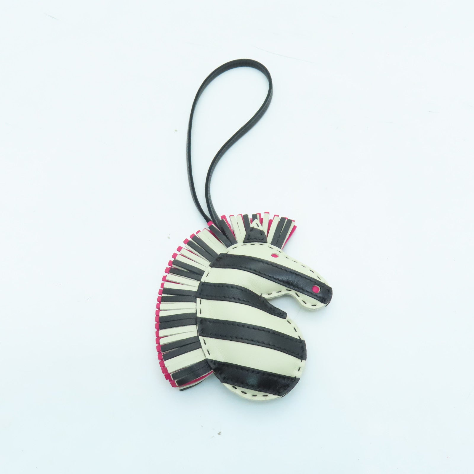 HERMES Milo Leather Geegee Savannah Charm Charm Black/White/Pink